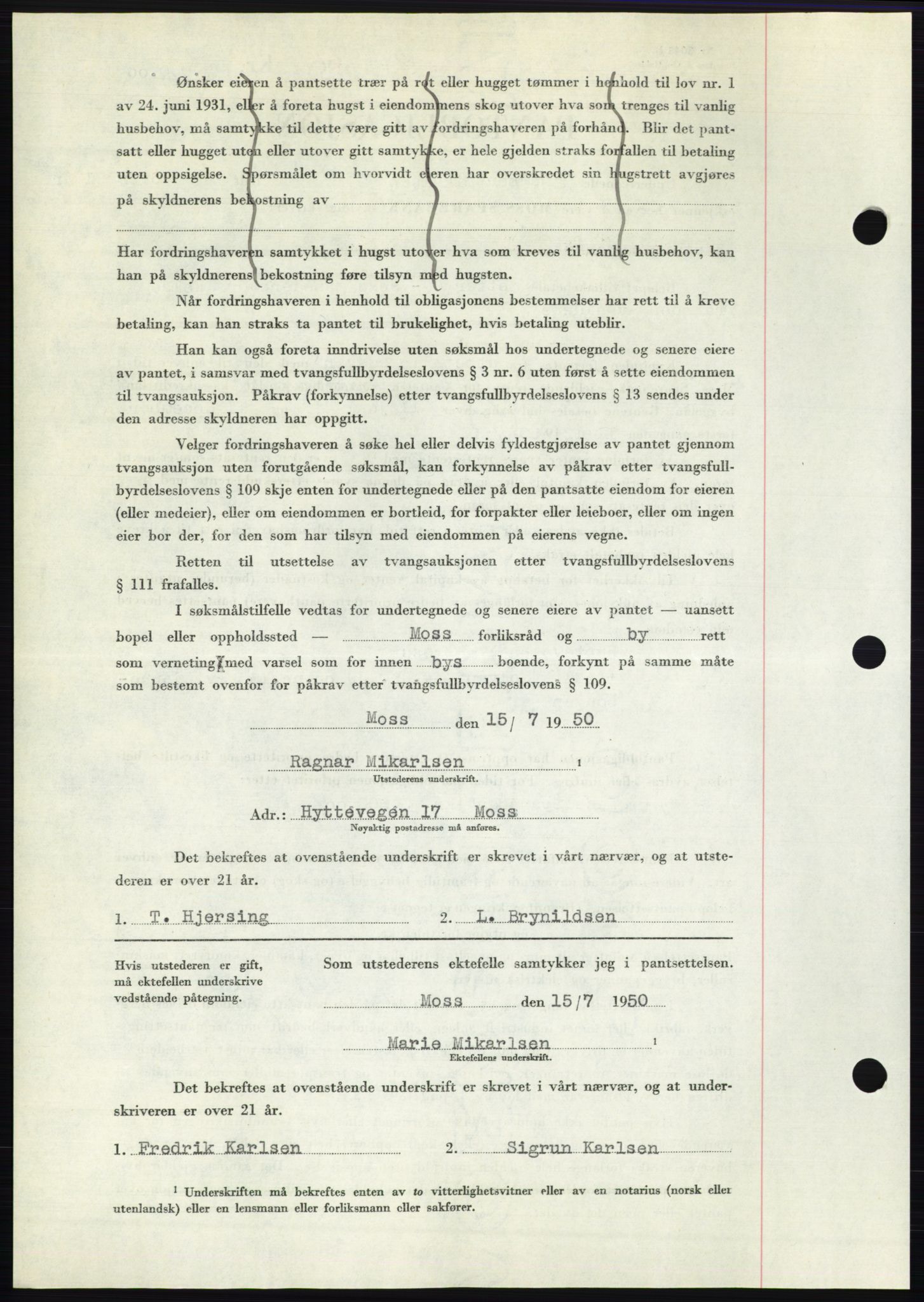 Moss sorenskriveri, AV/SAO-A-10168: Mortgage book no. B24, 1950-1950, Diary no: : 2226/1950