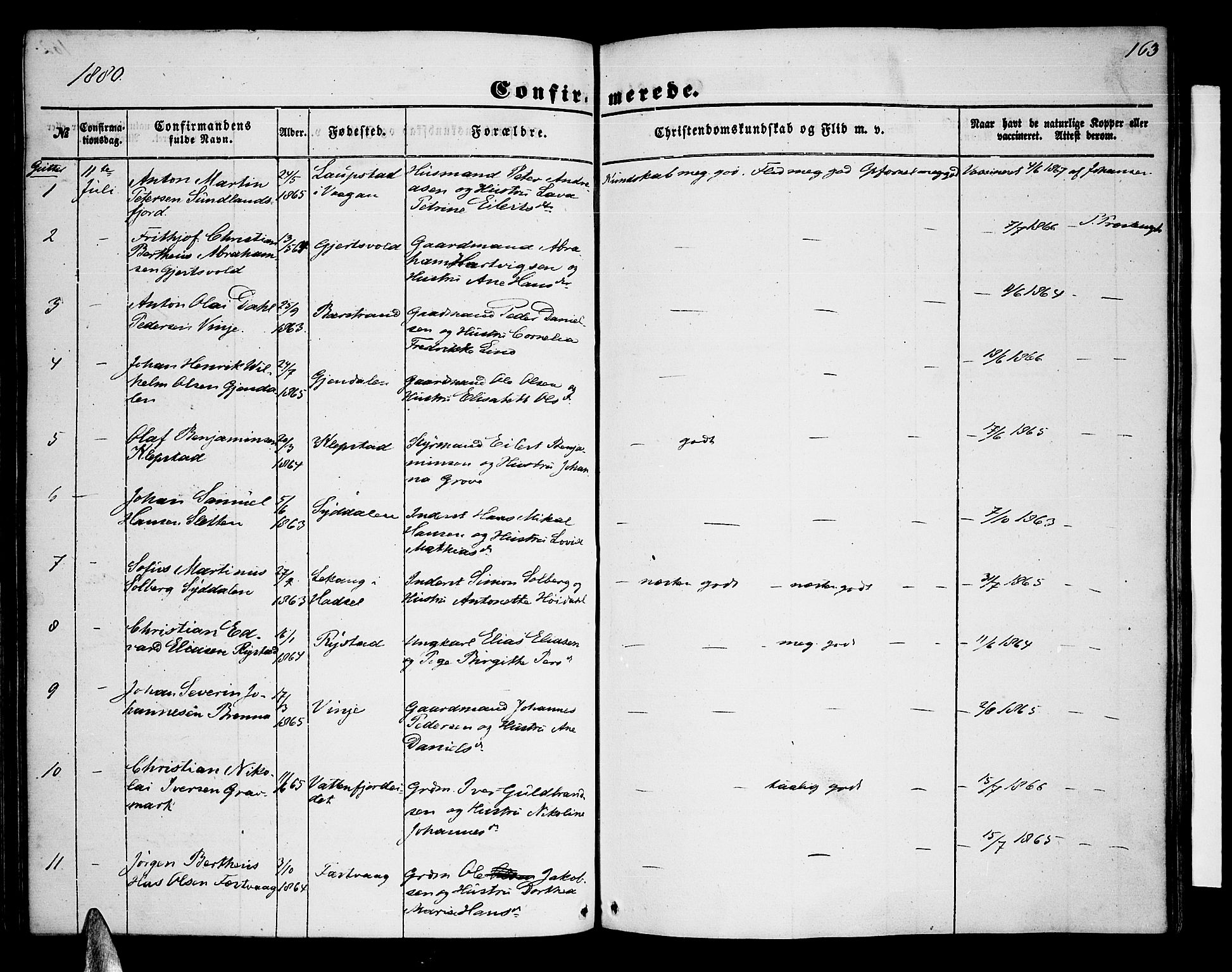 Ministerialprotokoller, klokkerbøker og fødselsregistre - Nordland, AV/SAT-A-1459/876/L1102: Parish register (copy) no. 876C01, 1852-1886, p. 163