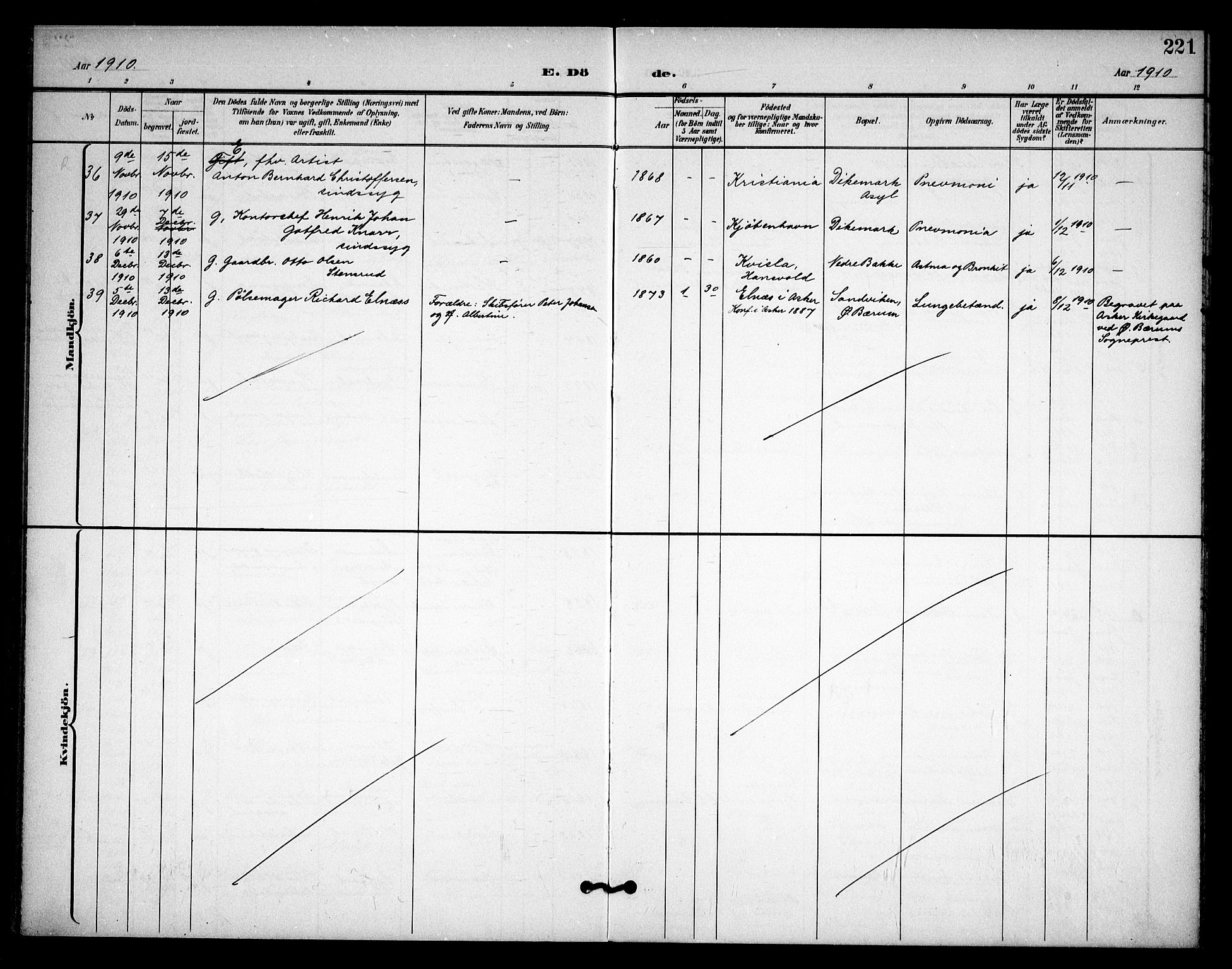 Asker prestekontor Kirkebøker, AV/SAO-A-10256a/F/Fa/L0015: Parish register (official) no. I 15, 1896-1915, p. 221