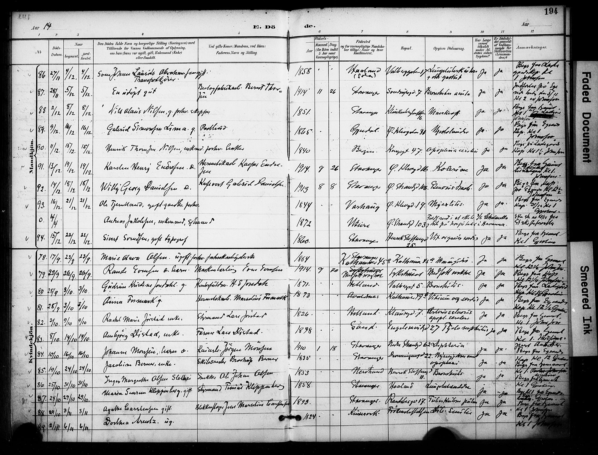 Domkirken sokneprestkontor, AV/SAST-A-101812/001/30/30BA/L0032: Parish register (official) no. A 31, 1896-1917, p. 194