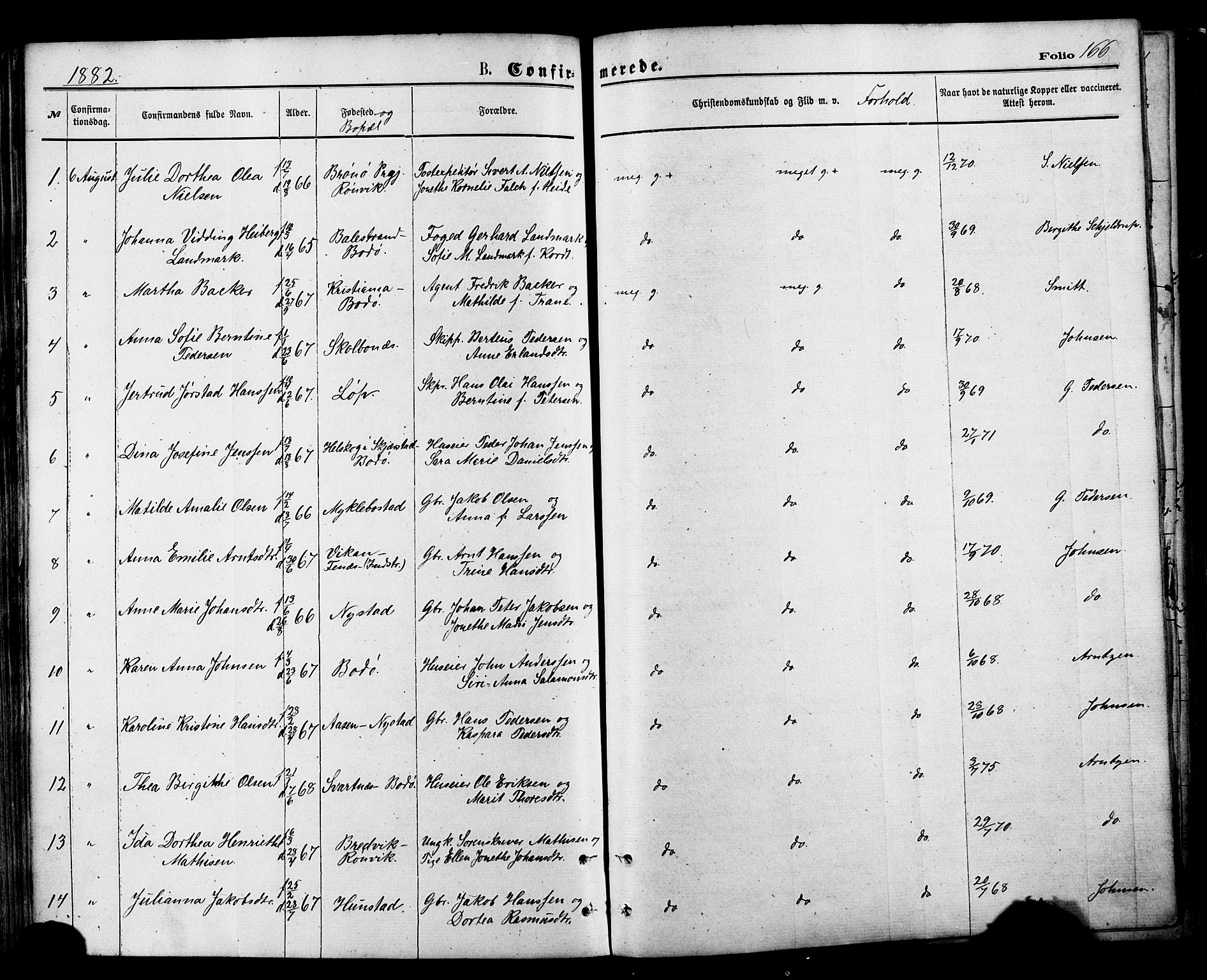 Ministerialprotokoller, klokkerbøker og fødselsregistre - Nordland, SAT/A-1459/801/L0009: Parish register (official) no. 801A09, 1876-1883, p. 166