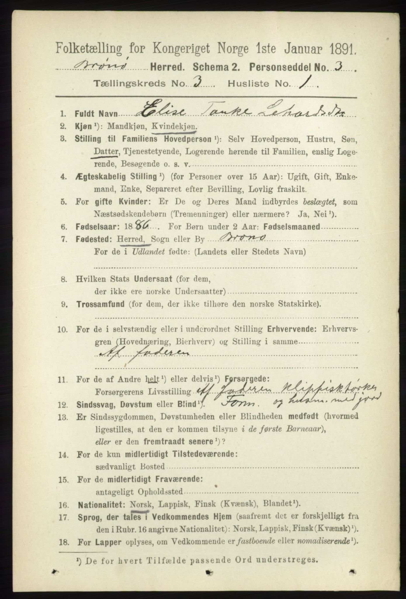 RA, 1891 census for 1814 Brønnøy, 1891, p. 1291