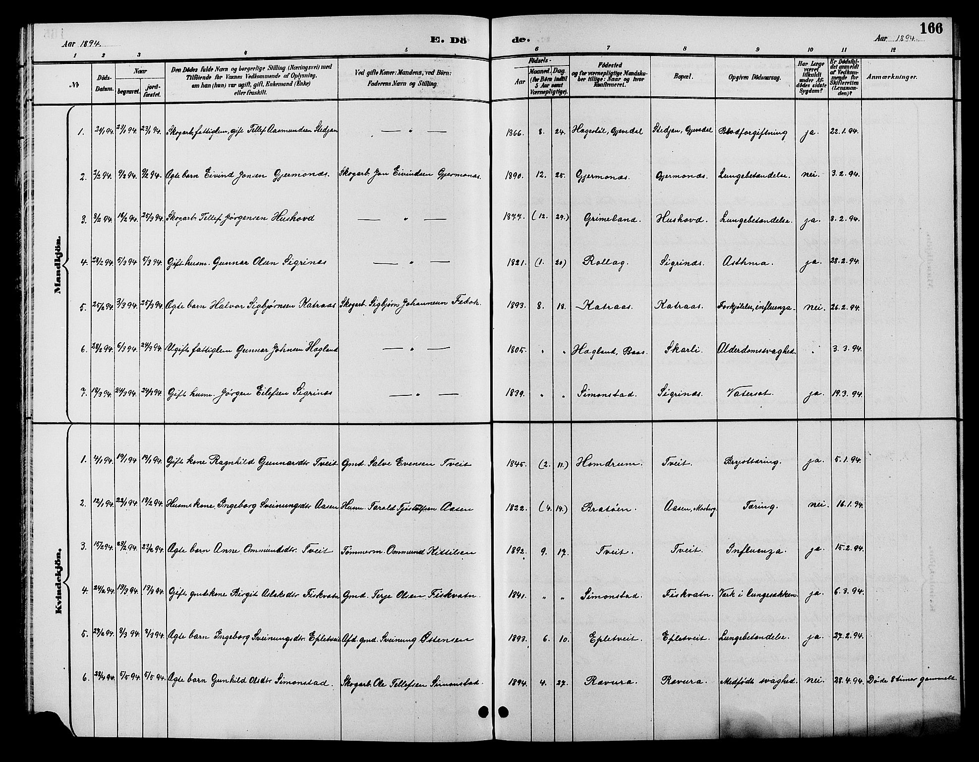 Åmli sokneprestkontor, SAK/1111-0050/F/Fb/Fbc/L0004: Parish register (copy) no. B 4, 1889-1902, p. 166