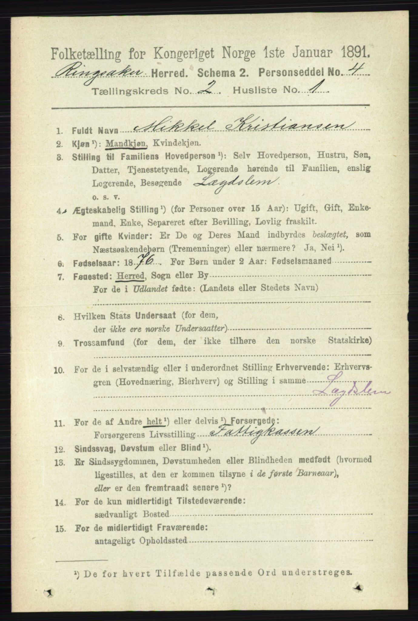 RA, 1891 census for 0412 Ringsaker, 1891, p. 822