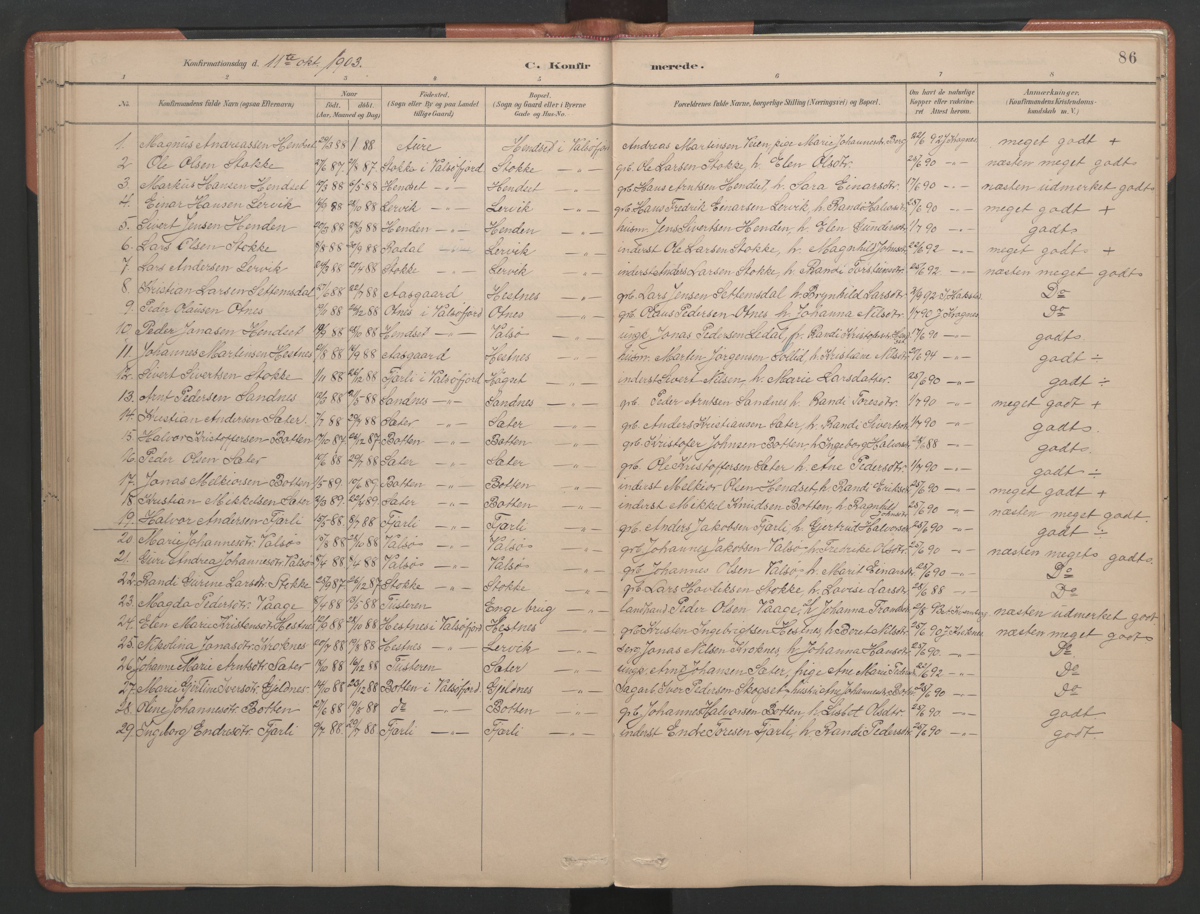 Ministerialprotokoller, klokkerbøker og fødselsregistre - Møre og Romsdal, AV/SAT-A-1454/580/L0926: Parish register (copy) no. 580C01, 1882-1903, p. 86