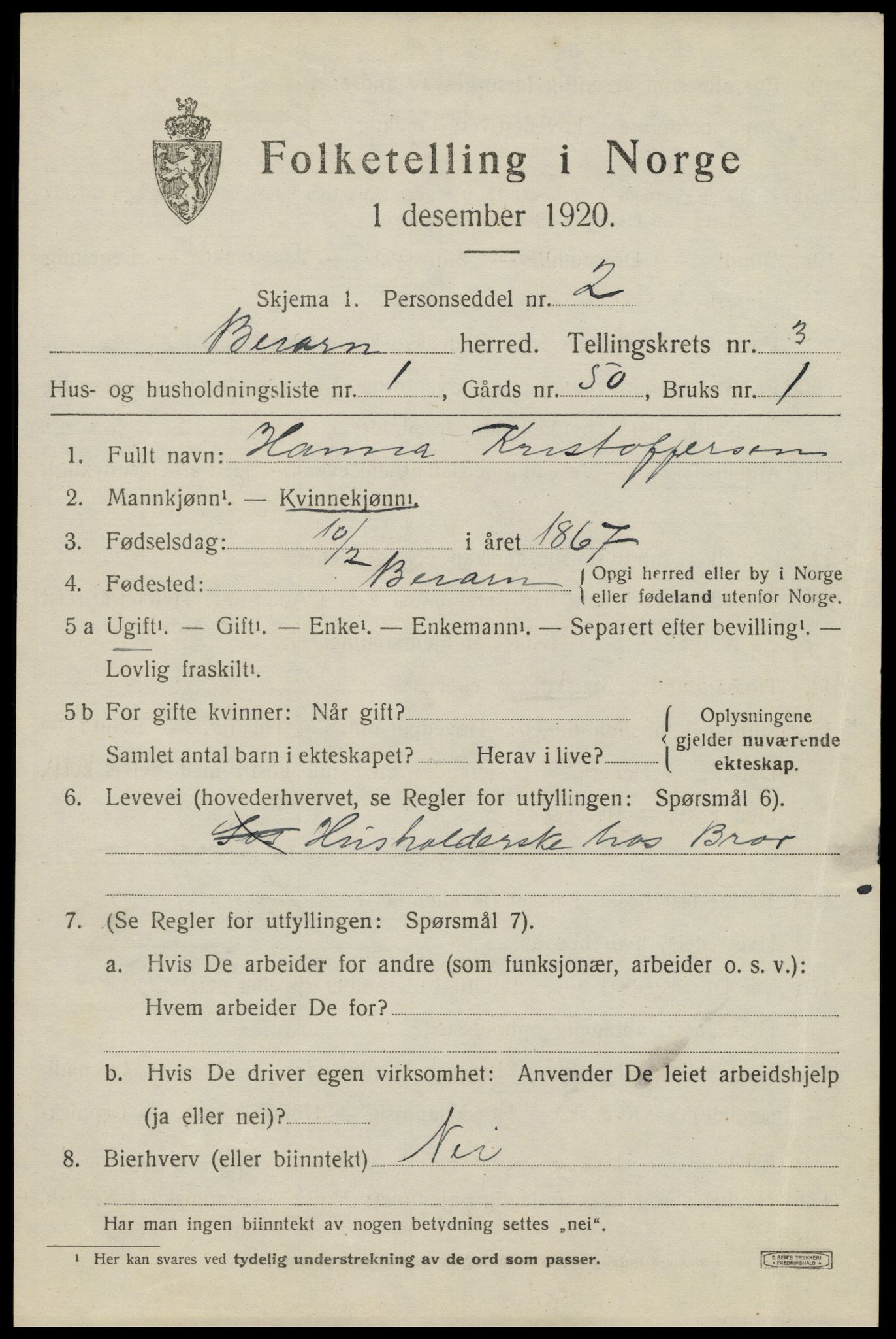 SAT, 1920 census for Beiarn, 1920, p. 1192