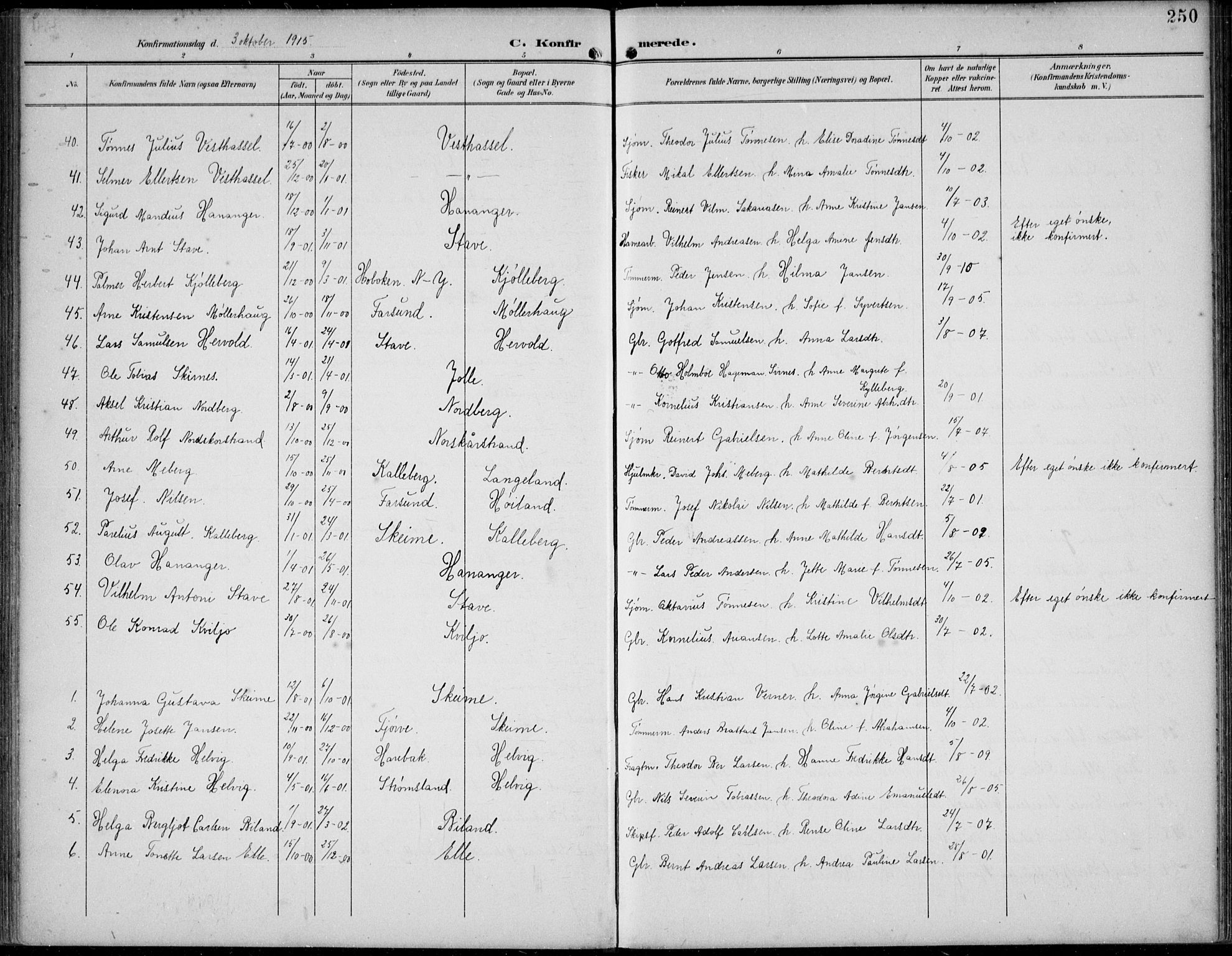 Lista sokneprestkontor, AV/SAK-1111-0027/F/Fb/L0005: Parish register (copy) no. B 5, 1892-1923, p. 250