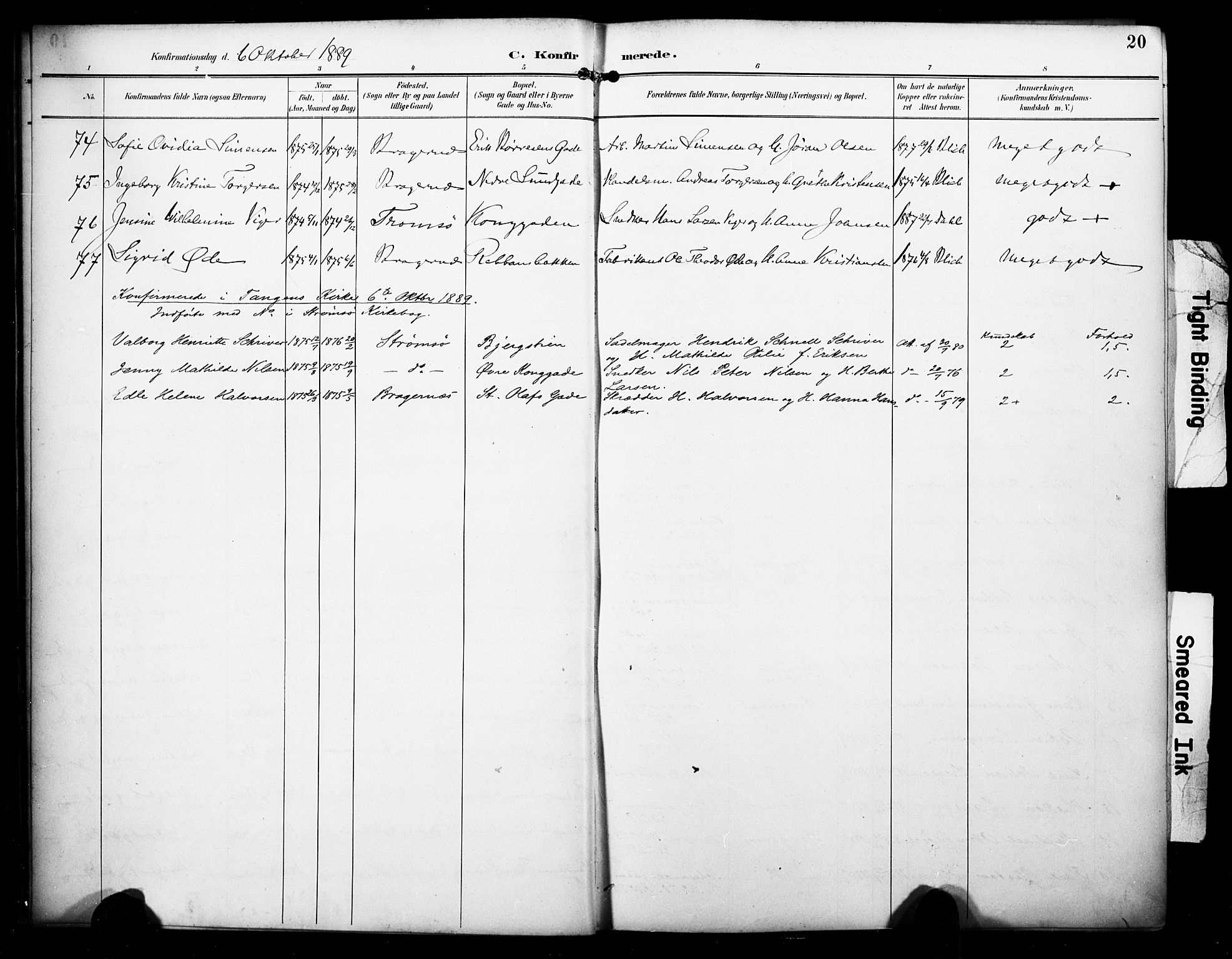 Bragernes kirkebøker, AV/SAKO-A-6/F/Fc/L0006: Parish register (official) no. III 6, 1888-1899, p. 20