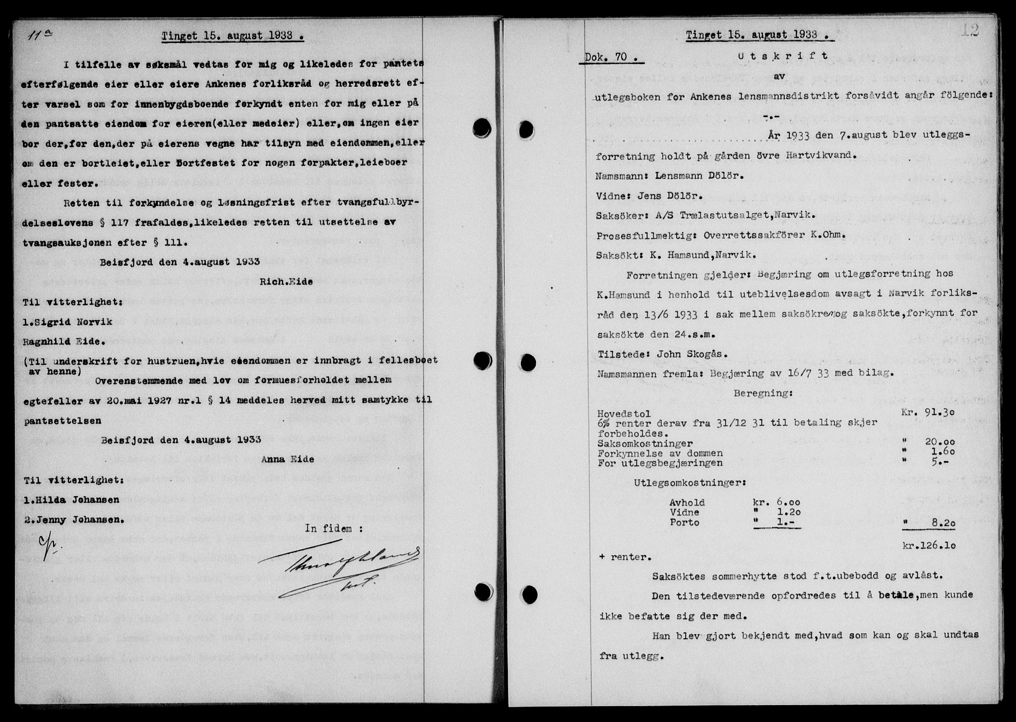 Steigen og Ofoten sorenskriveri, SAT/A-0030/1/2/2C/L0023/0002: Mortgage book no. 26-II og 27, 1933-1934, Deed date: 15.08.1933
