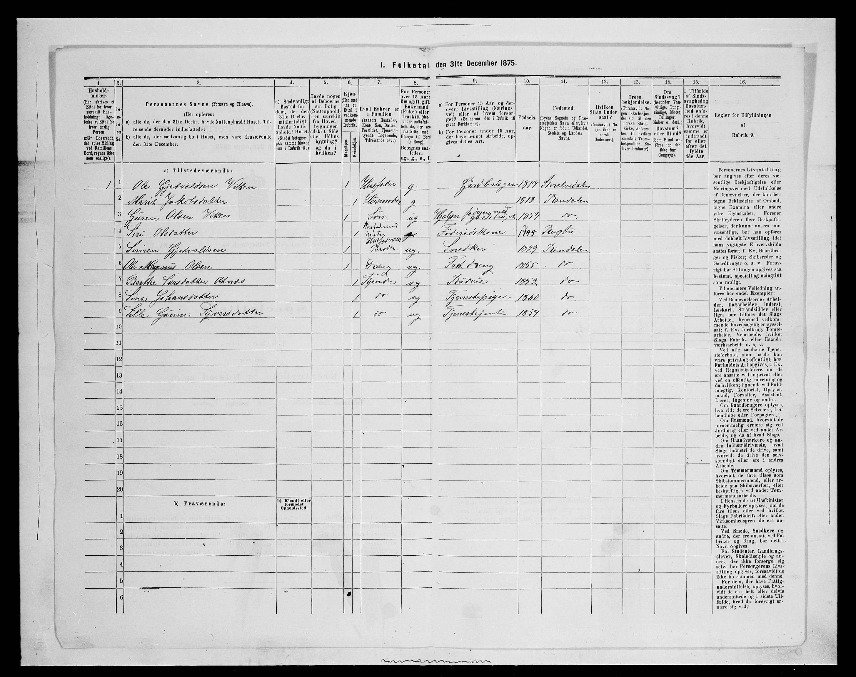 SAH, 1875 census for 0432P Rendalen, 1875, p. 438