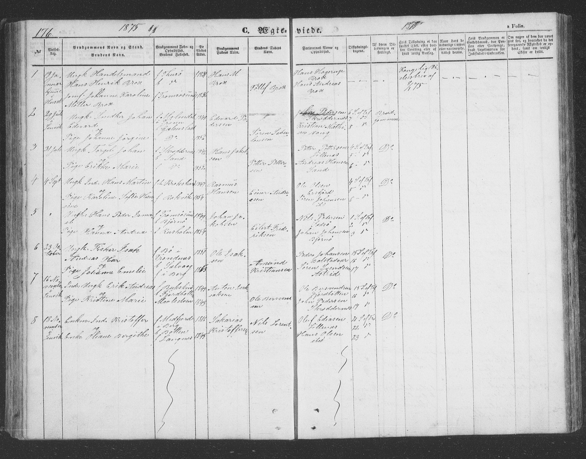 Lenvik sokneprestembete, SATØ/S-1310/H/Ha/Hab/L0020klokker: Parish register (copy) no. 20, 1855-1883, p. 176
