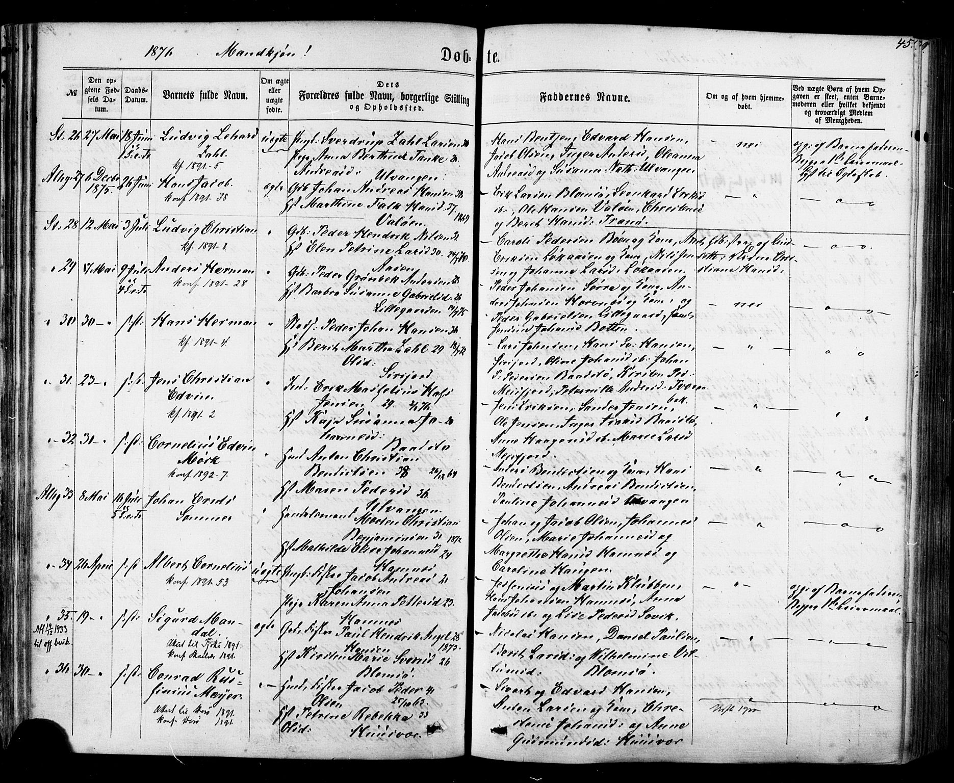 Ministerialprotokoller, klokkerbøker og fødselsregistre - Nordland, AV/SAT-A-1459/830/L0449: Parish register (official) no. 830A13, 1866-1886, p. 45