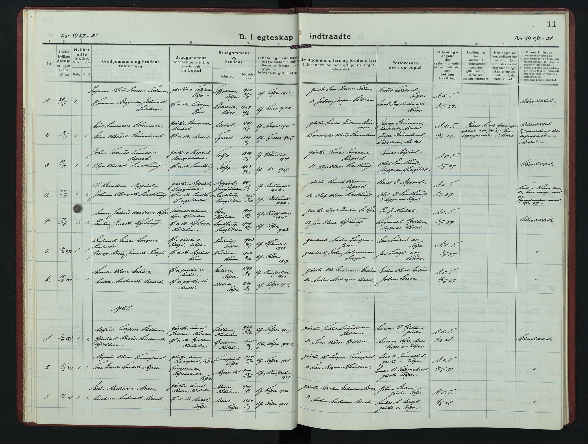 Tolga prestekontor, AV/SAH-PREST-062/L/L0017: Parish register (copy) no. 17, 1919-1950, p. 11