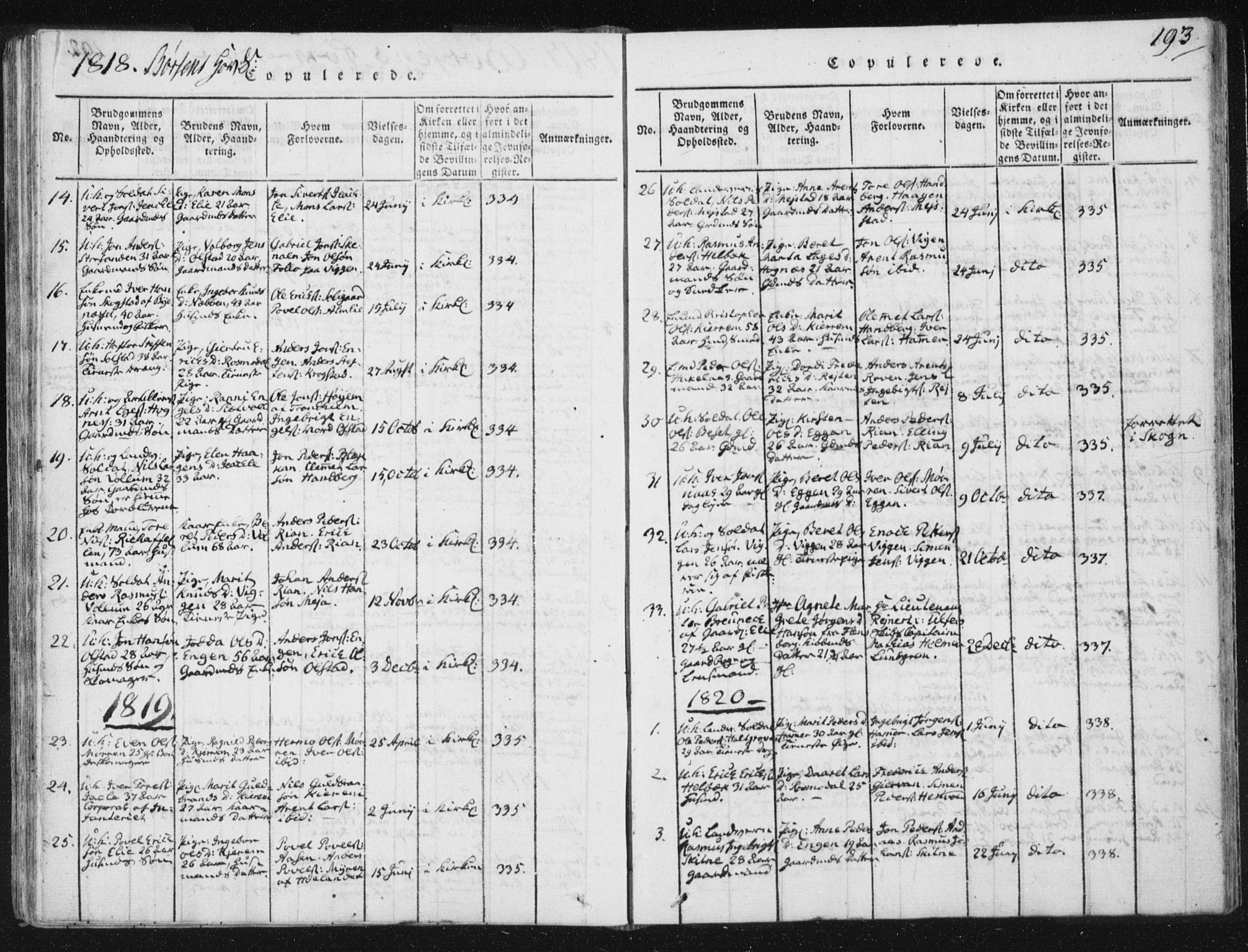 Ministerialprotokoller, klokkerbøker og fødselsregistre - Sør-Trøndelag, SAT/A-1456/665/L0770: Parish register (official) no. 665A05, 1817-1829, p. 193