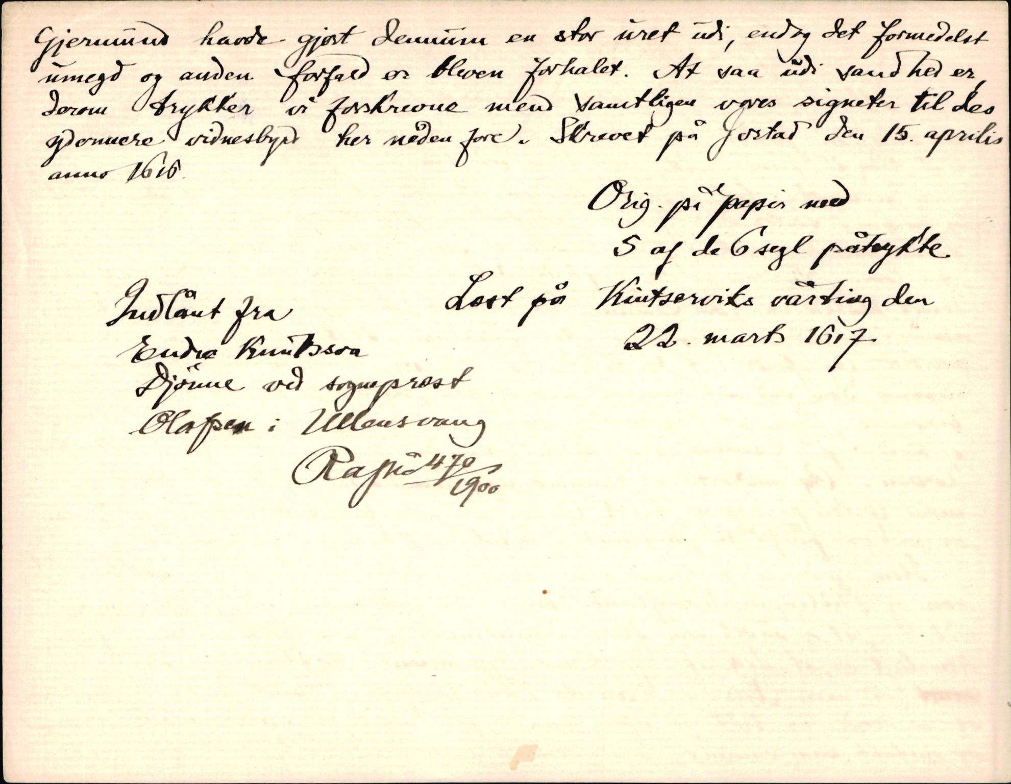 Riksarkivets diplomsamling, AV/RA-EA-5965/F35/F35d/L0002: Innlånte diplomer, seddelregister, 1592-1620, p. 706