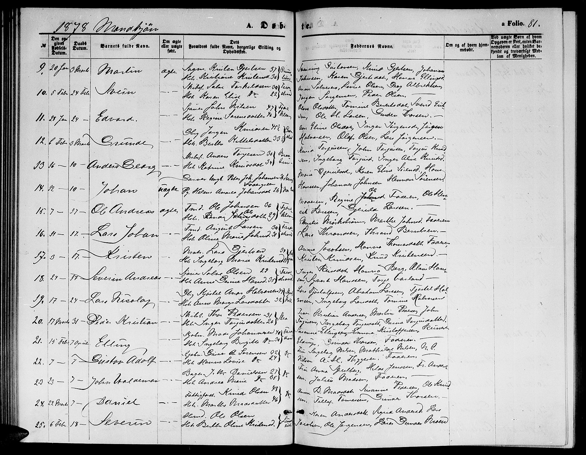 Holt sokneprestkontor, SAK/1111-0021/F/Fb/L0009: Parish register (copy) no. B 9, 1871-1883, p. 81