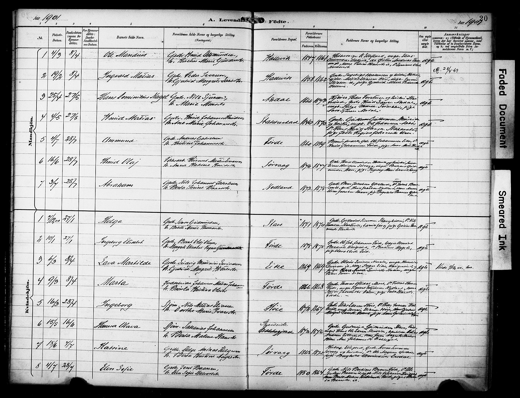 Avaldsnes sokneprestkontor, SAST/A -101851/H/Ha/Haa/L0016: Parish register (official) no. A 16, 1893-1918, p. 20