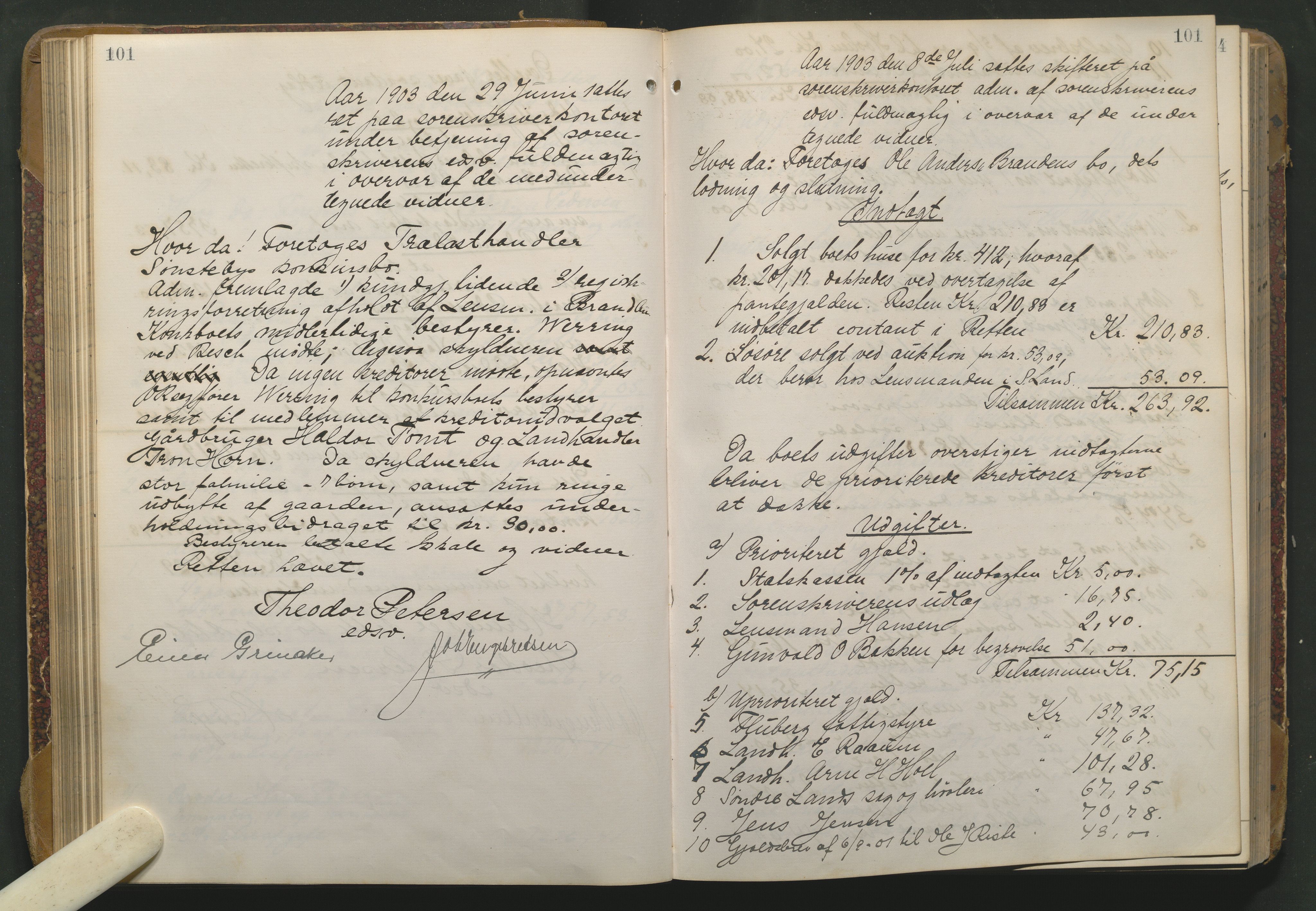 Hadeland og Land tingrett, AV/SAH-TING-010/J/Jd/L0004: Skifteutlodningsprotokoll, 1900-1913, p. 101
