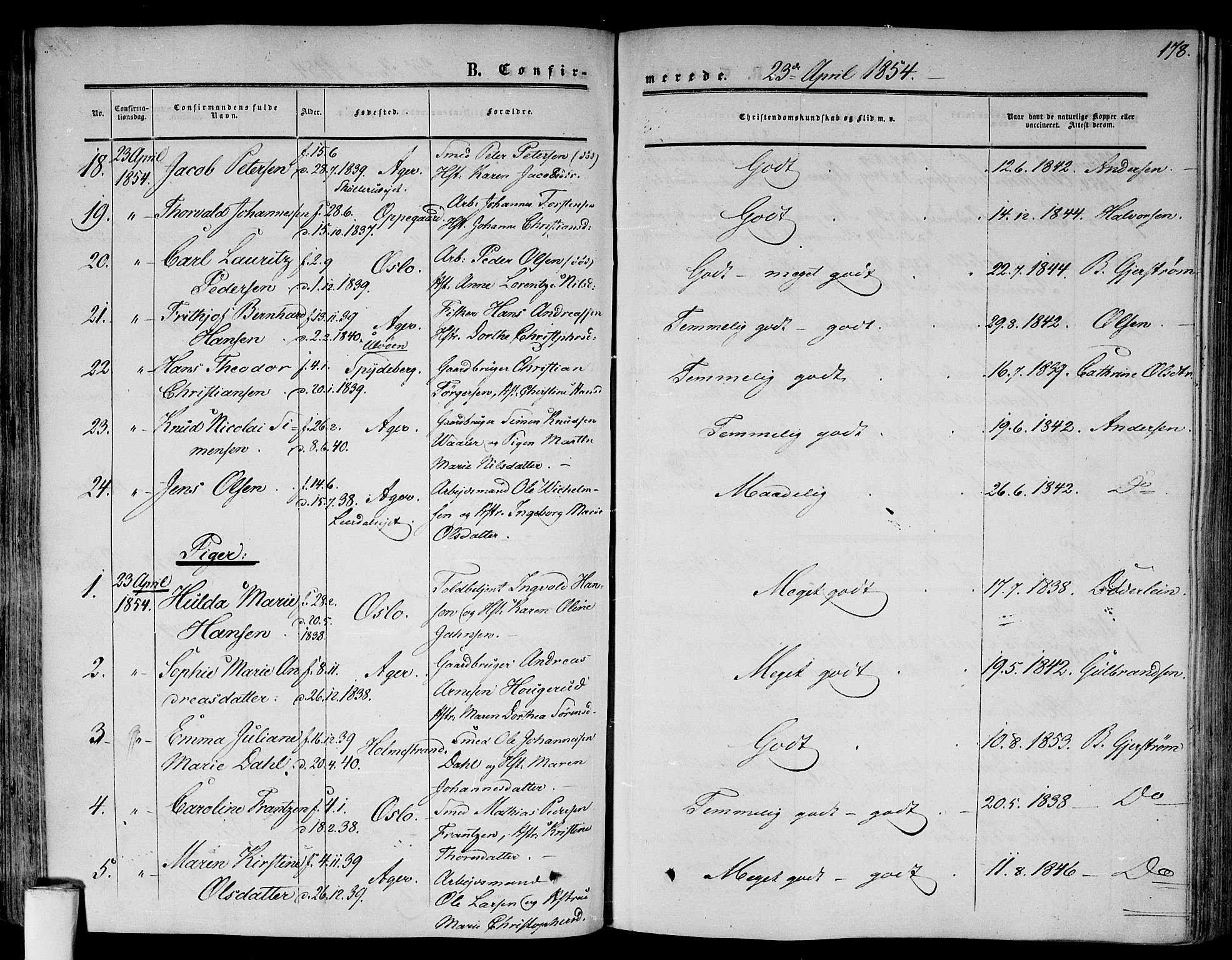 Gamlebyen prestekontor Kirkebøker, AV/SAO-A-10884/F/Fa/L0004: Parish register (official) no. 4, 1850-1857, p. 178