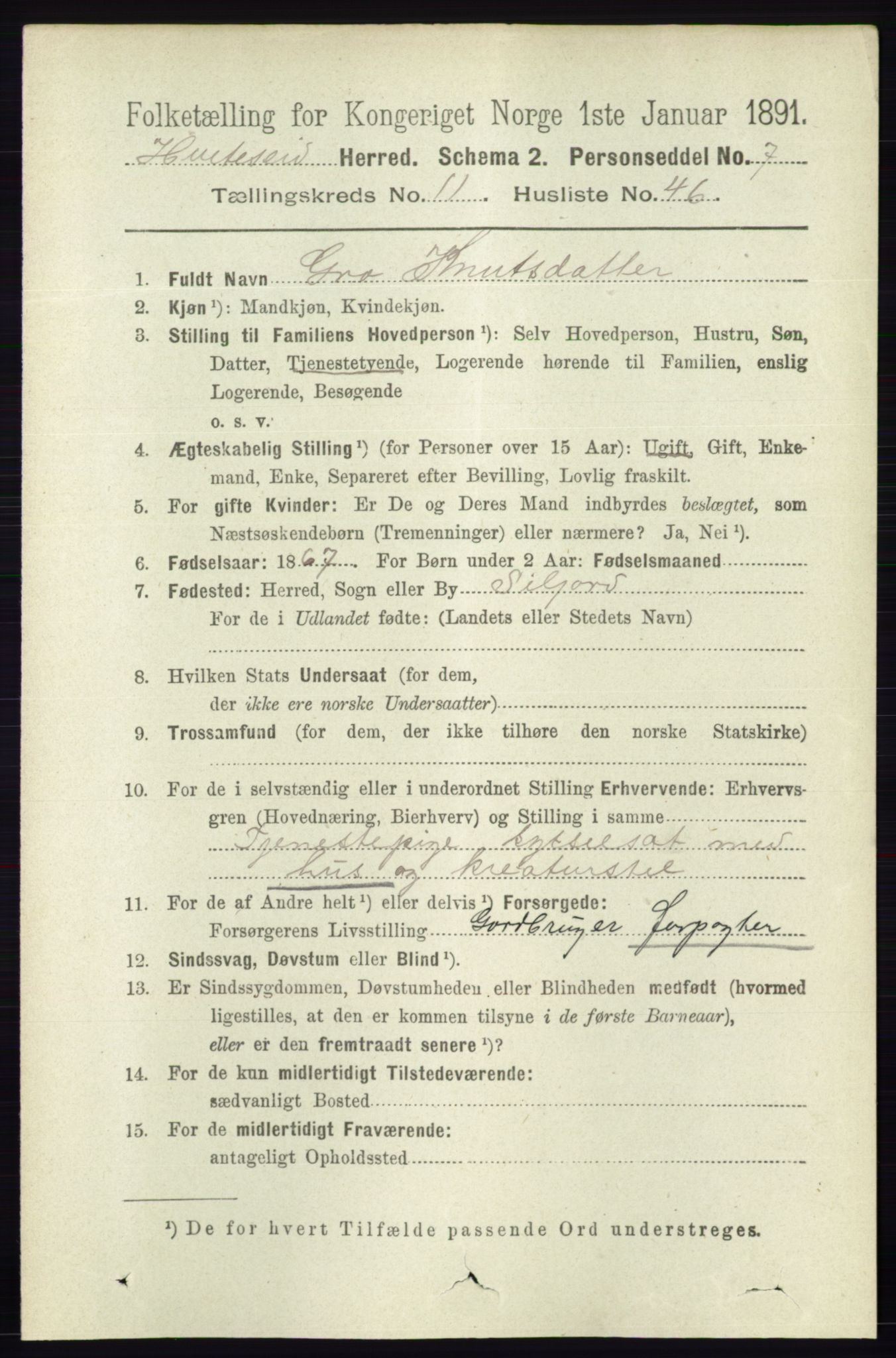 RA, 1891 census for 0829 Kviteseid, 1891, p. 2802