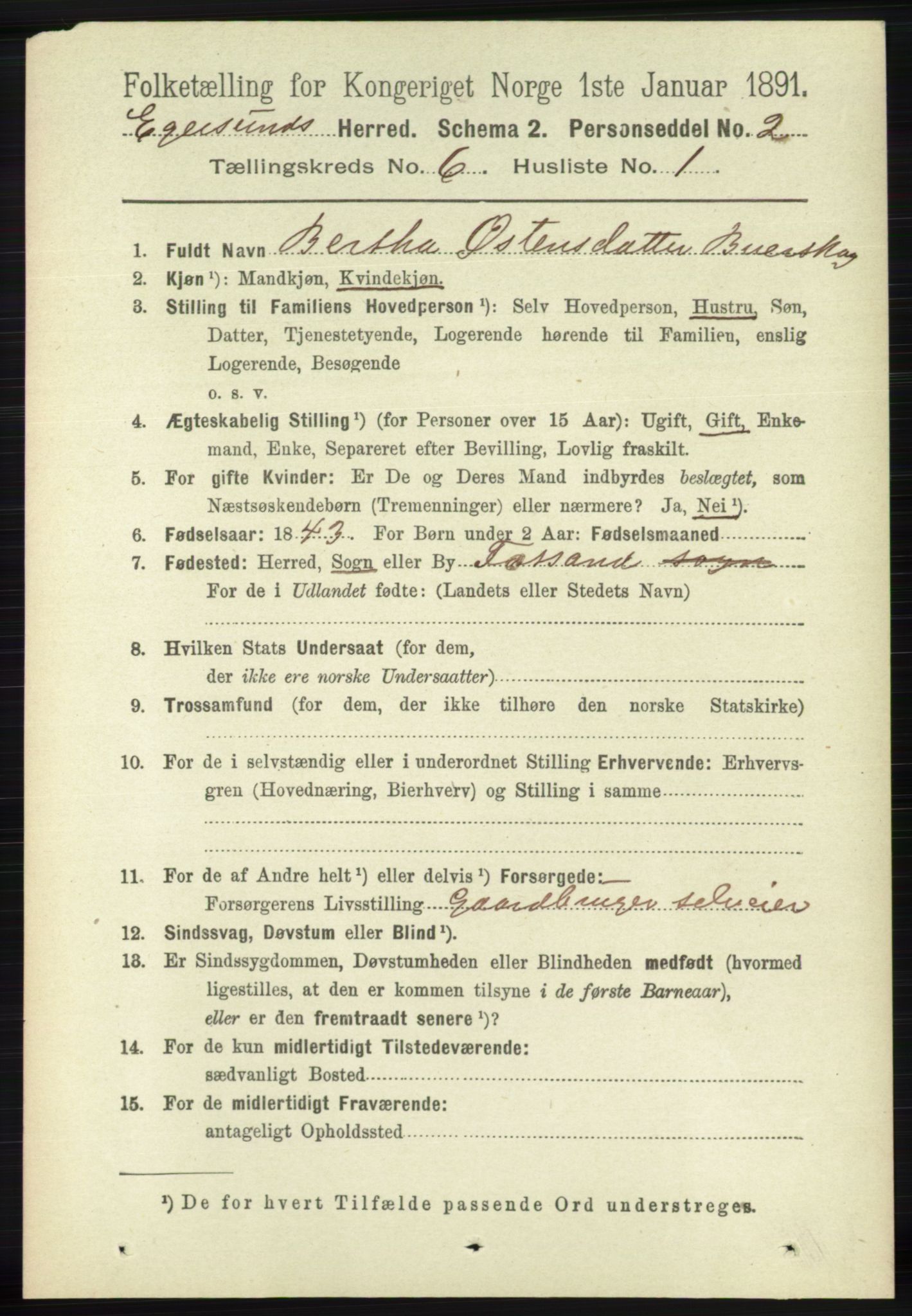 RA, 1891 census for 1116 Eigersund herred, 1891, p. 2275