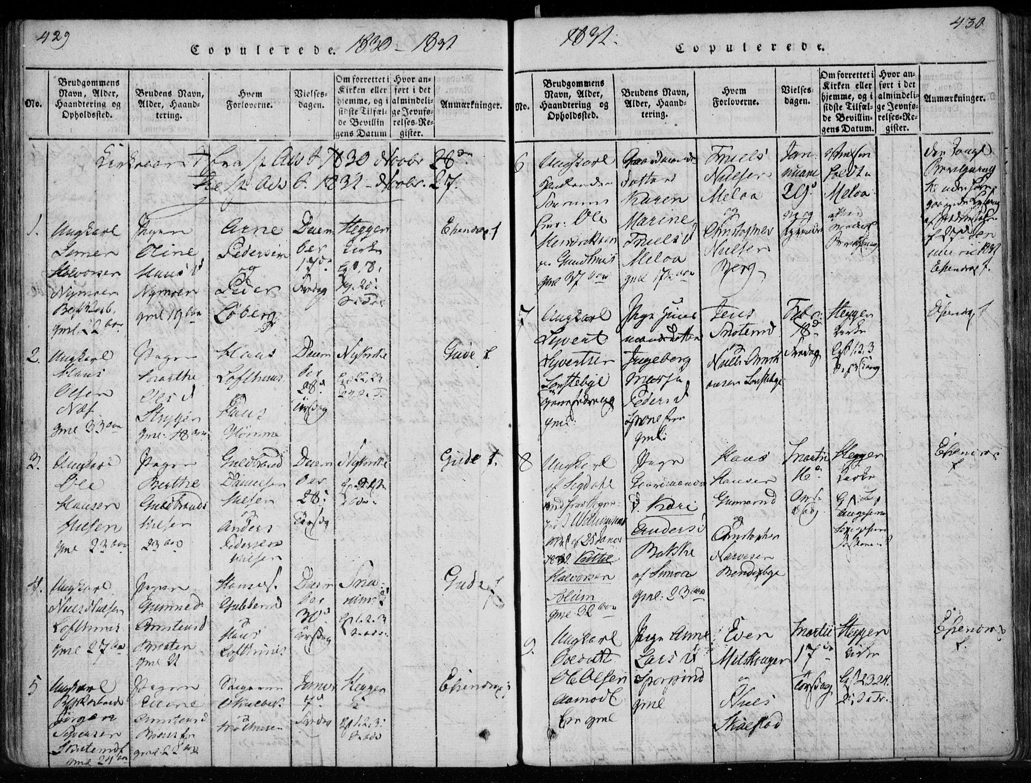 Modum kirkebøker, SAKO/A-234/F/Fa/L0005: Parish register (official) no. 5, 1824-1841, p. 429-430