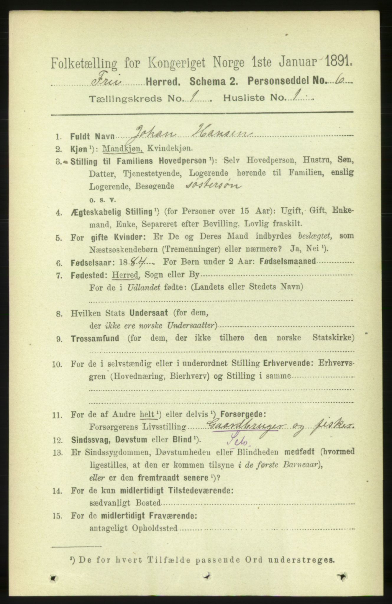 RA, 1891 census for 1556 Frei, 1891, p. 102