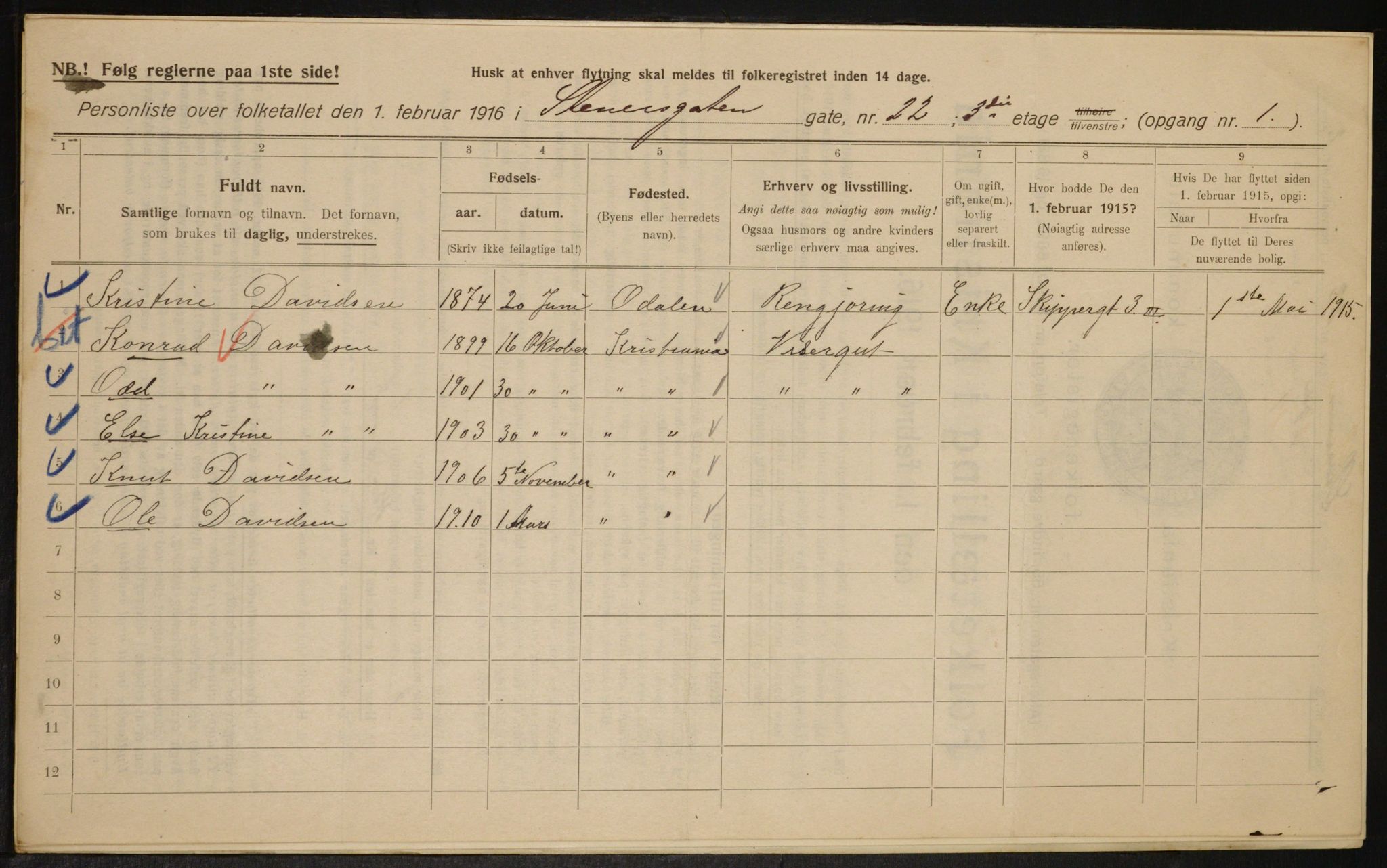 OBA, Municipal Census 1916 for Kristiania, 1916, p. 104190