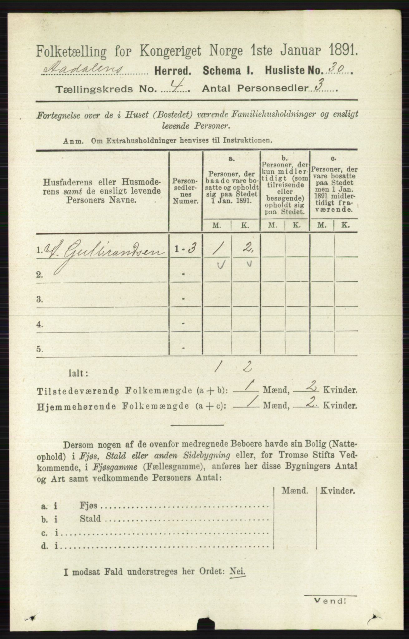 RA, 1891 census for 0614 Ådal, 1891, p. 1480