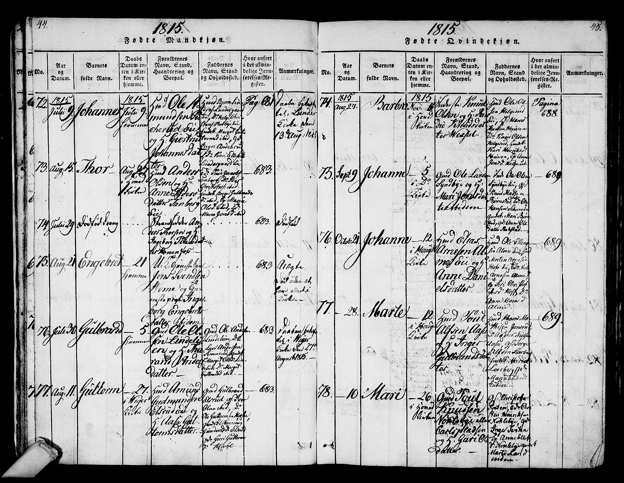 Norderhov kirkebøker, SAKO/A-237/F/Fa/L0008: Parish register (official) no. 8, 1814-1833, p. 44-45