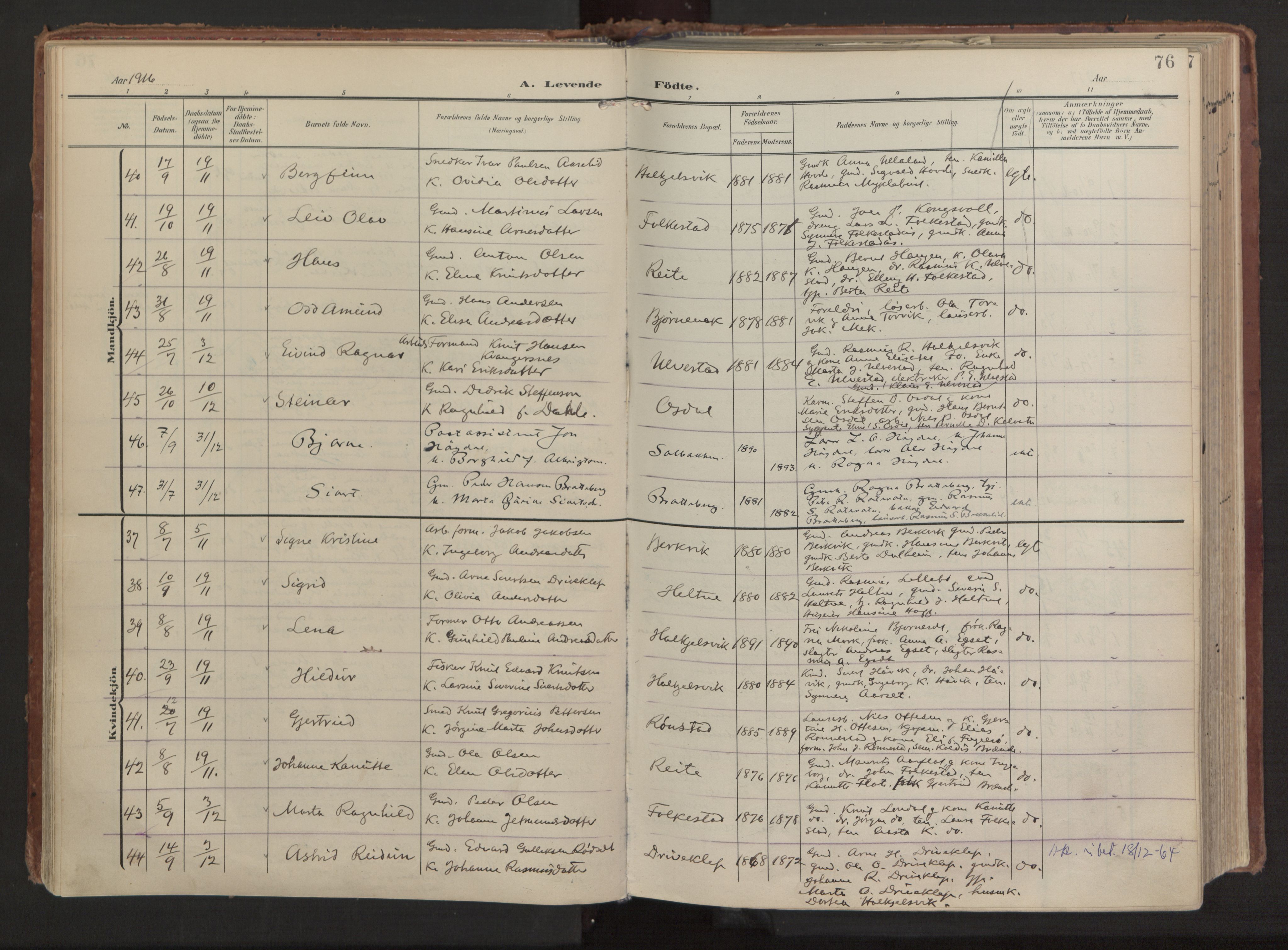 Ministerialprotokoller, klokkerbøker og fødselsregistre - Møre og Romsdal, AV/SAT-A-1454/511/L0144: Parish register (official) no. 511A11, 1906-1923, p. 76