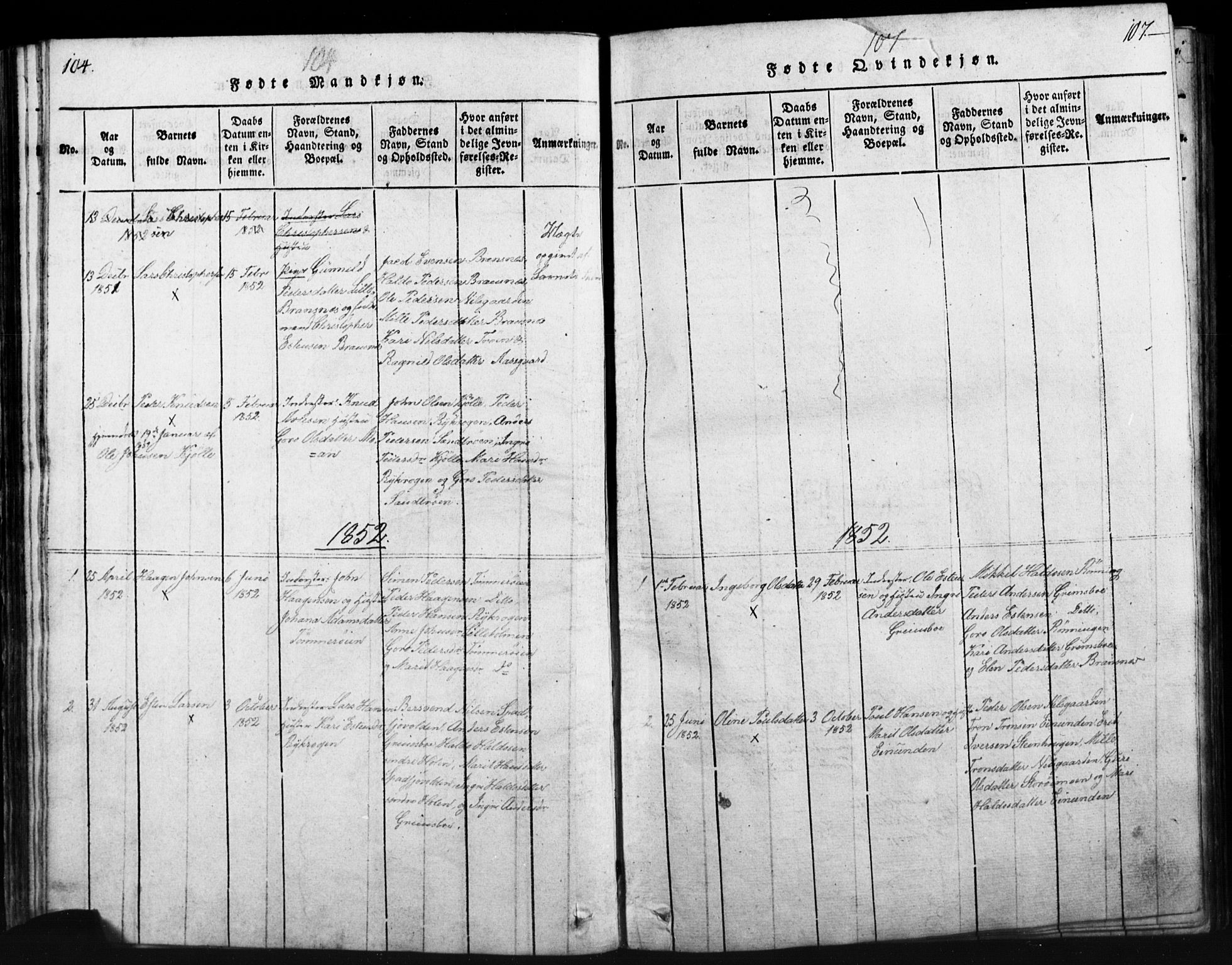 Tynset prestekontor, SAH/PREST-058/H/Ha/Hab/L0003: Parish register (copy) no. 3, 1814-1862, p. 104-105