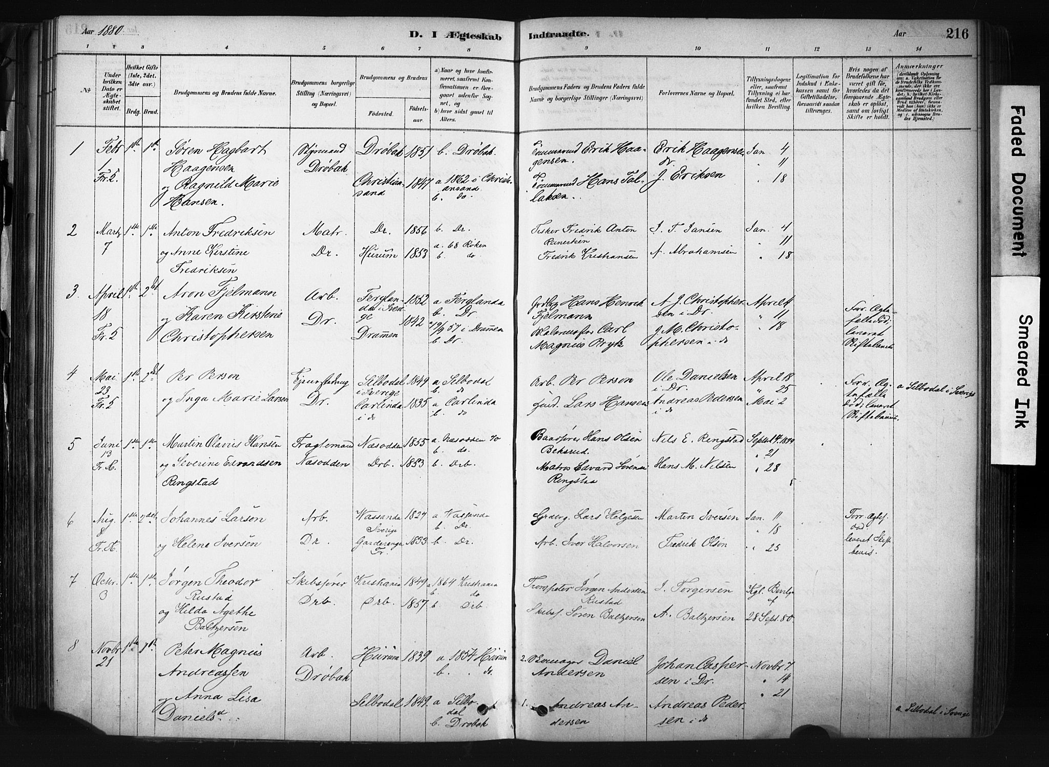 Drøbak prestekontor Kirkebøker, AV/SAO-A-10142a/F/Fb/L0001: Parish register (official) no. II 1, 1878-1891, p. 216