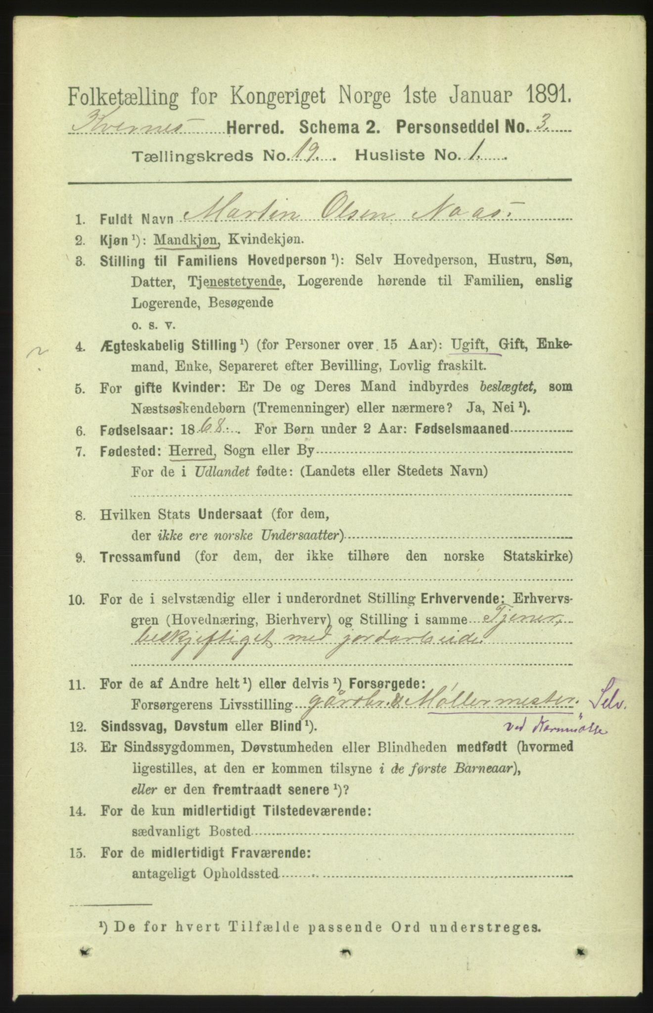 RA, 1891 census for 1553 Kvernes, 1891, p. 8458