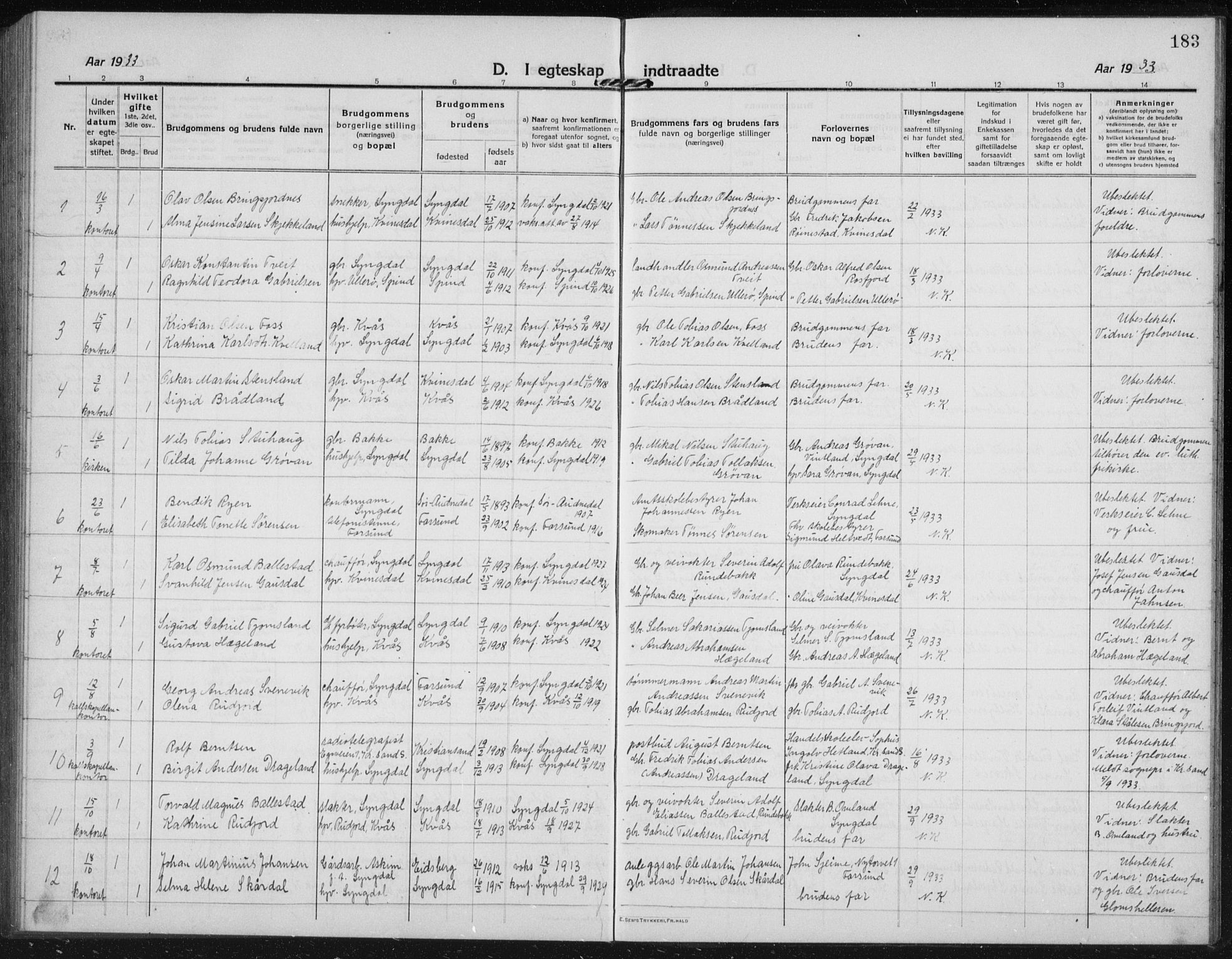 Lyngdal sokneprestkontor, AV/SAK-1111-0029/F/Fb/Fbc/L0006: Parish register (copy) no. B 6, 1914-1934, p. 183