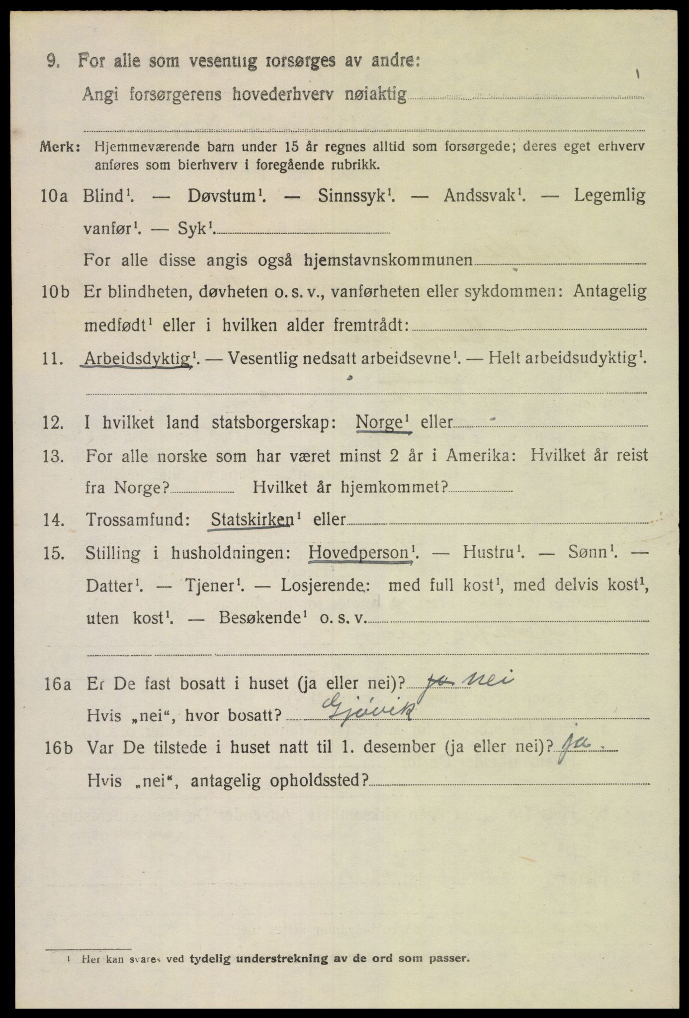 SAH, 1920 census for Vestre Toten, 1920, p. 4327