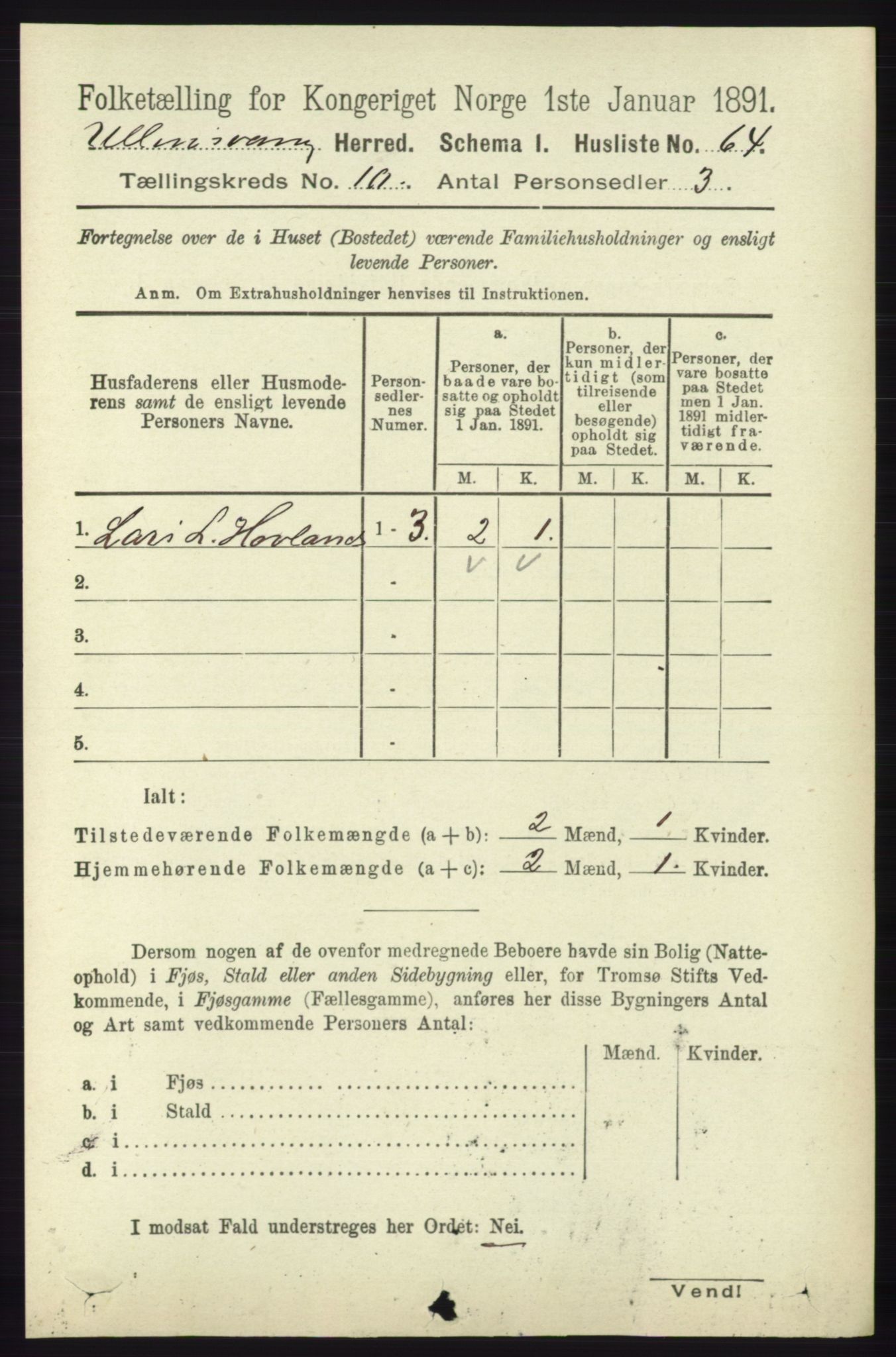 RA, 1891 census for 1230 Ullensvang, 1891, p. 3745