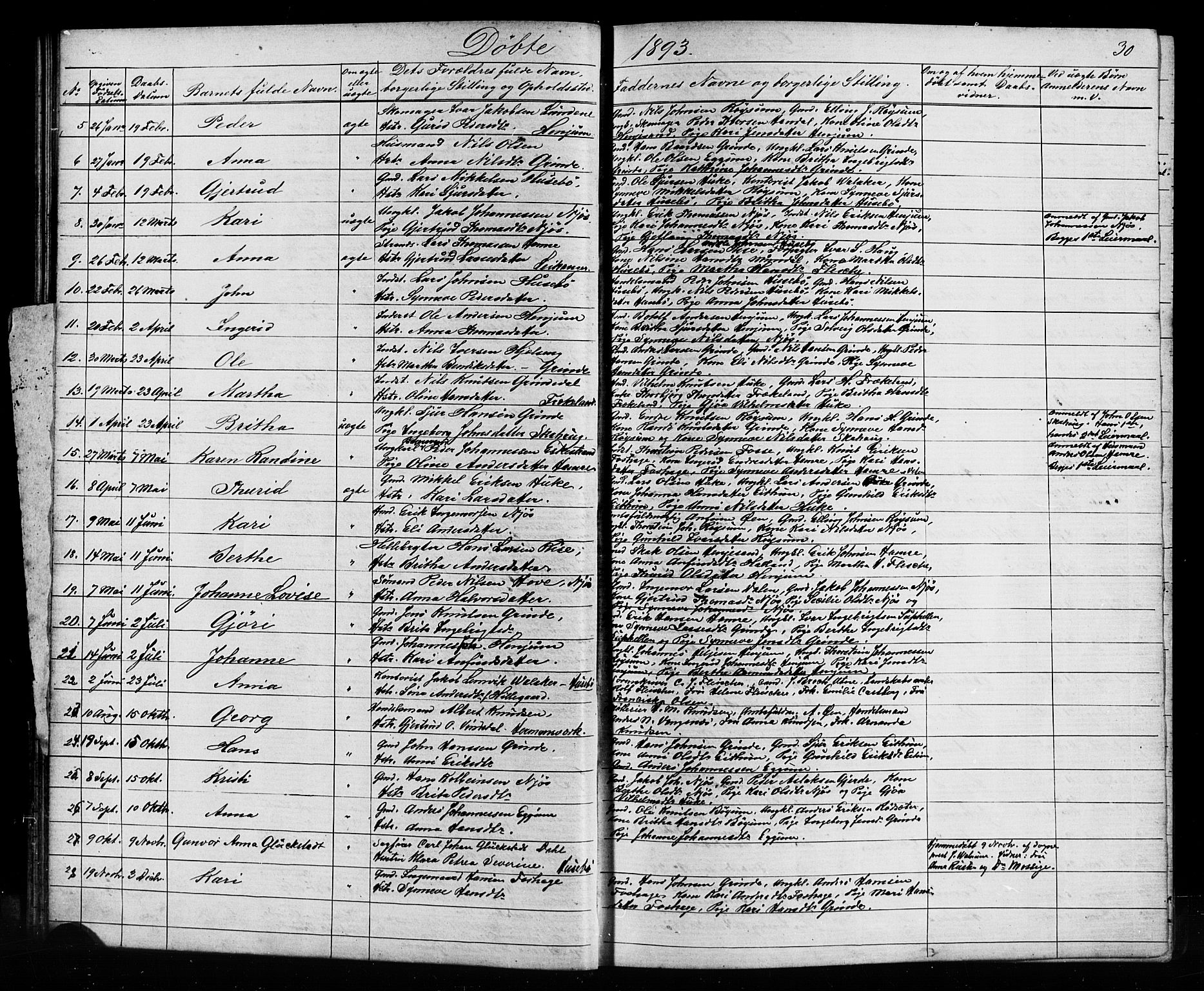 Leikanger sokneprestembete, SAB/A-81001: Parish register (copy) no. A 1, 1873-1916, p. 30