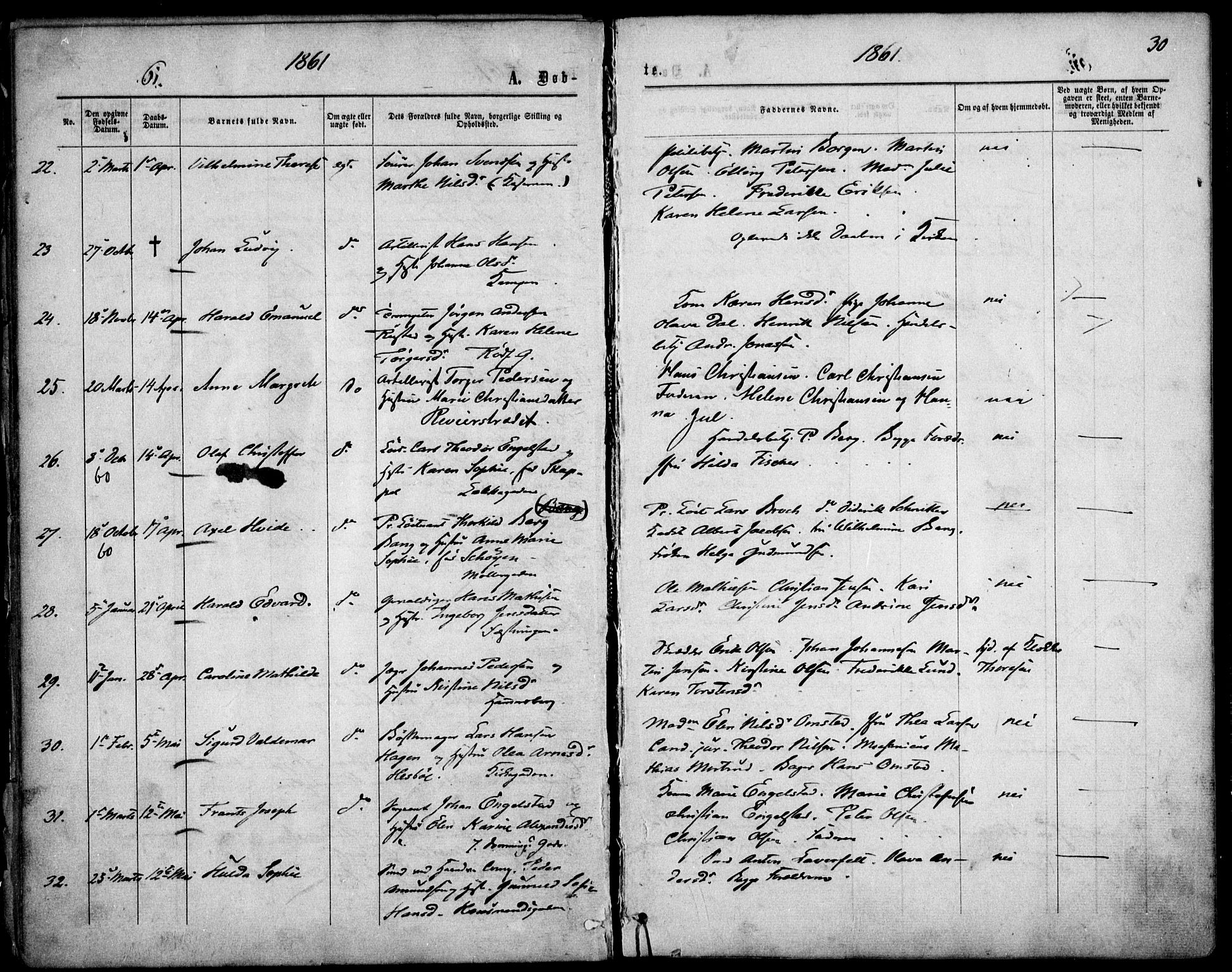 Garnisonsmenigheten Kirkebøker, AV/SAO-A-10846/F/Fa/L0010: Parish register (official) no. 10, 1859-1869, p. 30