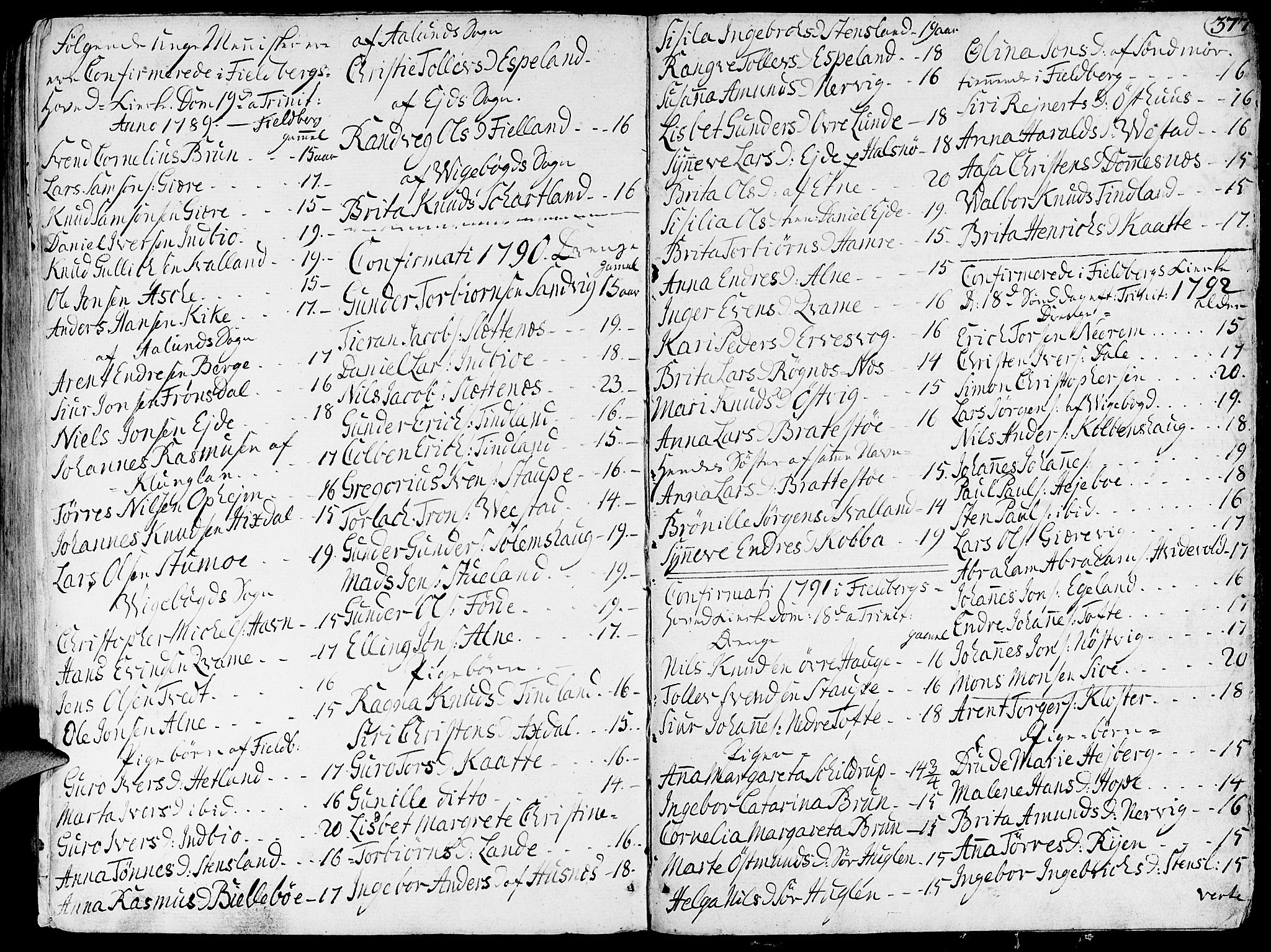 Fjelberg sokneprestembete, SAB/A-75201/H/Haa: Parish register (official) no. A 3, 1788-1815, p. 377