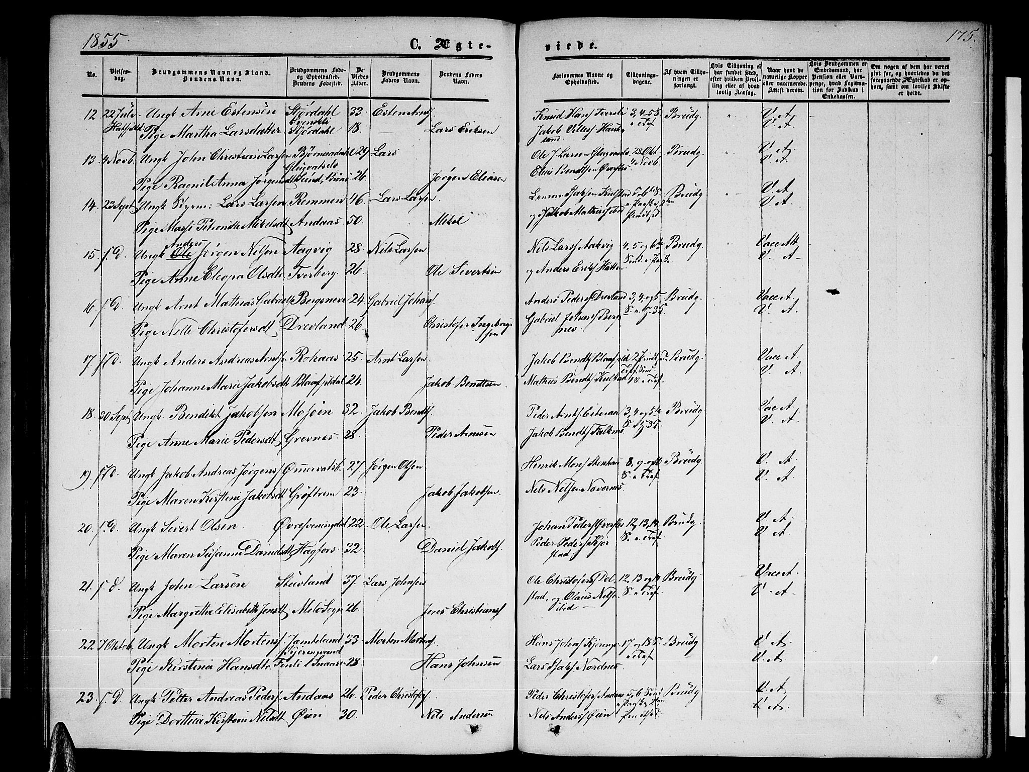 Ministerialprotokoller, klokkerbøker og fødselsregistre - Nordland, AV/SAT-A-1459/820/L0301: Parish register (copy) no. 820C03, 1851-1858, p. 175