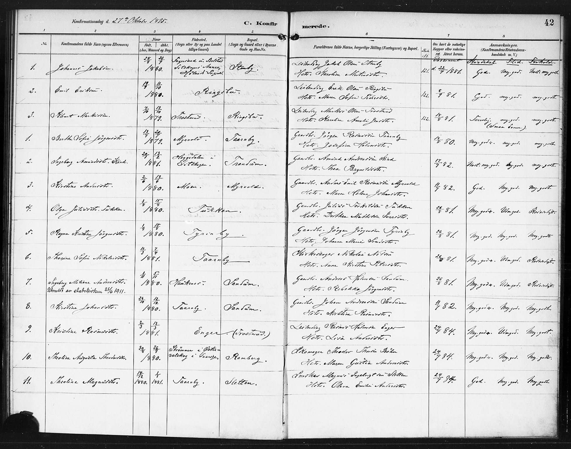 Rødenes prestekontor Kirkebøker, AV/SAO-A-2005/F/Fb/L0002: Parish register (official) no. II 2, 1890-1900, p. 42