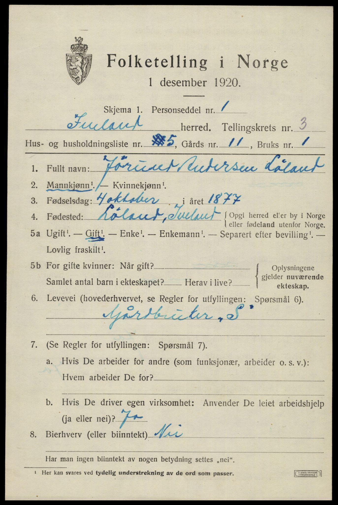 SAK, 1920 census for Iveland, 1920, p. 967