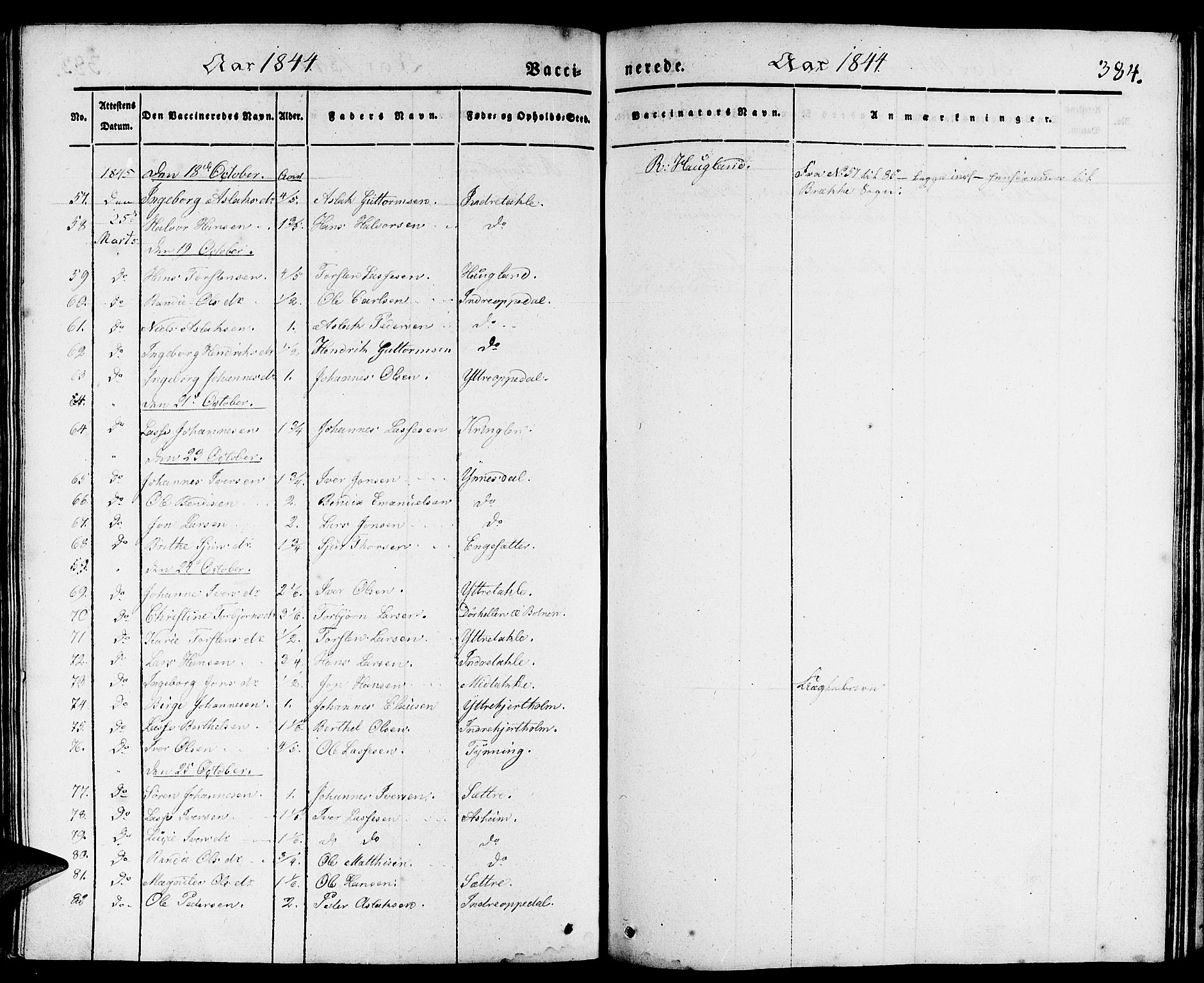 Gulen sokneprestembete, AV/SAB-A-80201/H/Haa/Haaa/L0020: Parish register (official) no. A 20, 1837-1847, p. 384