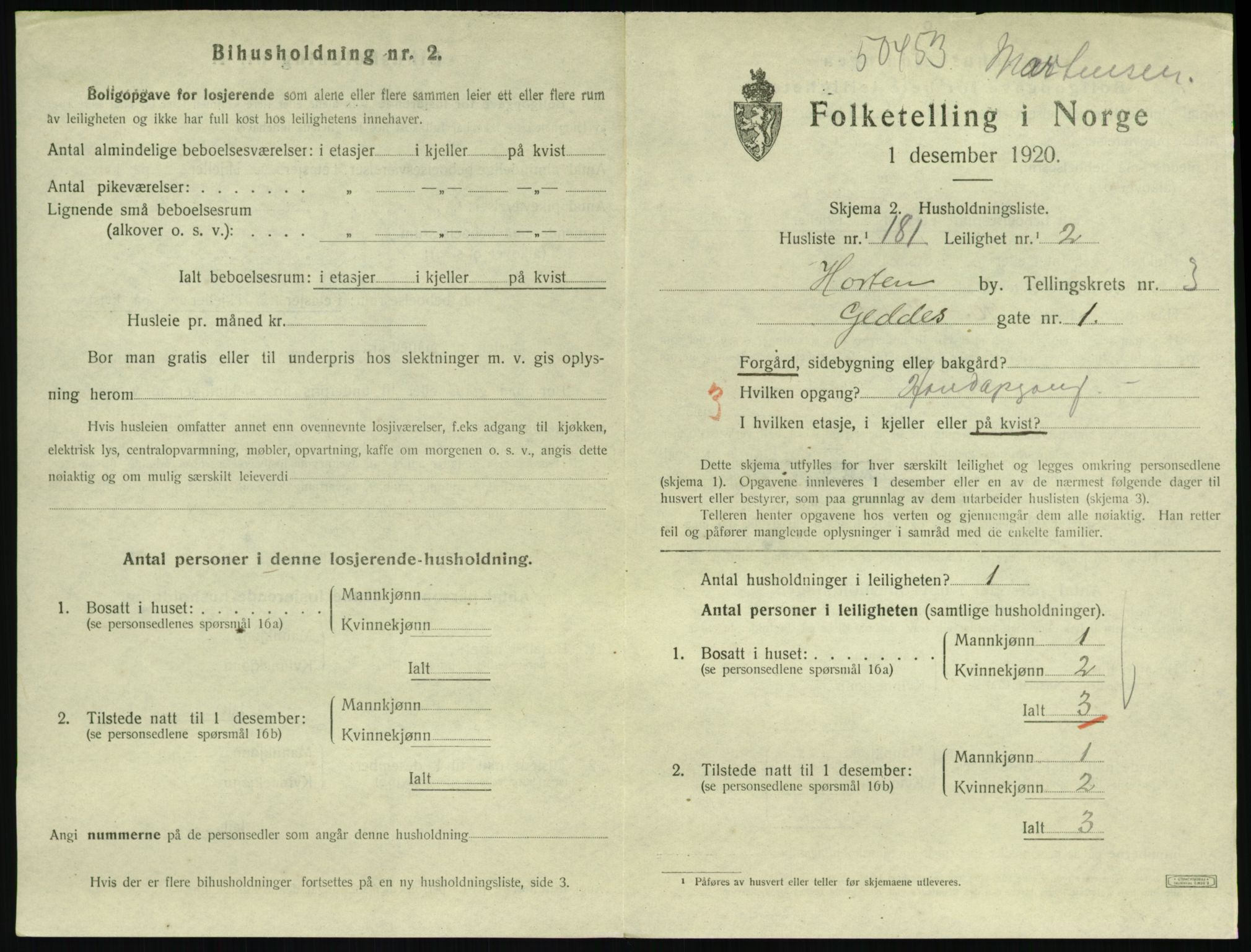 SAKO, 1920 census for Horten, 1920, p. 4707