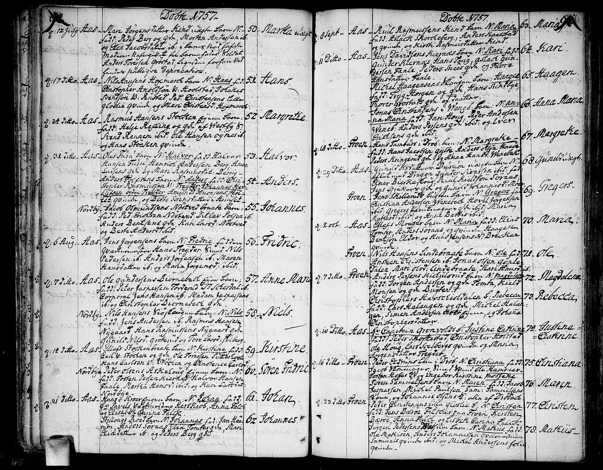 Ås prestekontor Kirkebøker, AV/SAO-A-10894/F/Fa/L0001: Parish register (official) no. I 1, 1742-1778, p. 92-93