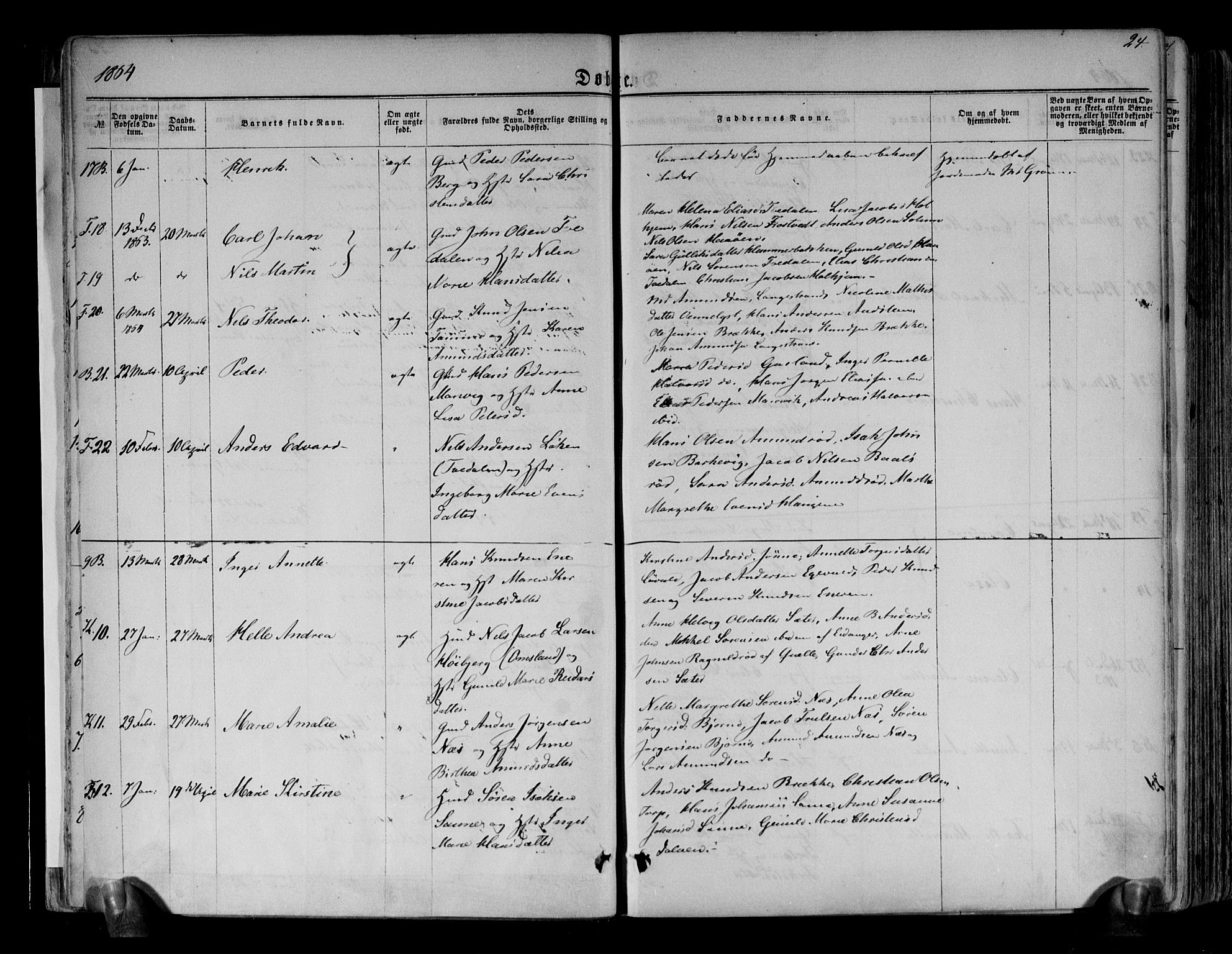 Brunlanes kirkebøker, AV/SAKO-A-342/F/Fa/L0005: Parish register (official) no. I 5, 1862-1877, p. 24