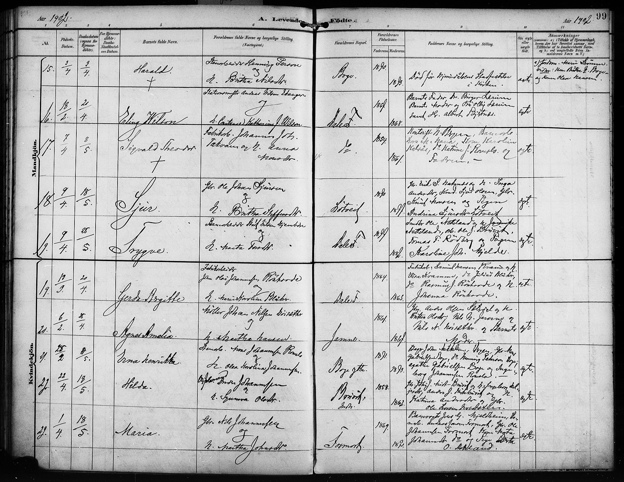 Bruvik Sokneprestembete, AV/SAB-A-74701/H/Haa: Parish register (official) no. B 2, 1893-1903, p. 99