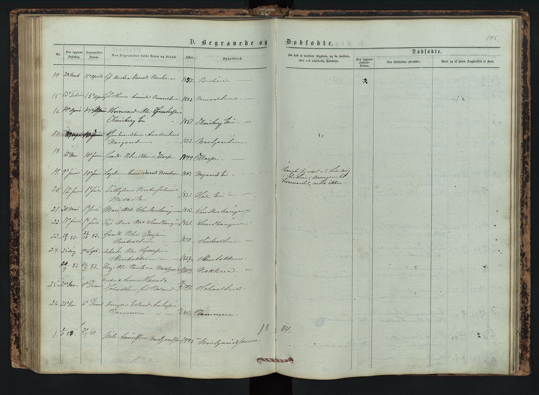 Vestre Gausdal prestekontor, SAH/PREST-094/H/Ha/Hab/L0002: Parish register (copy) no. 2, 1874-1897, p. 145