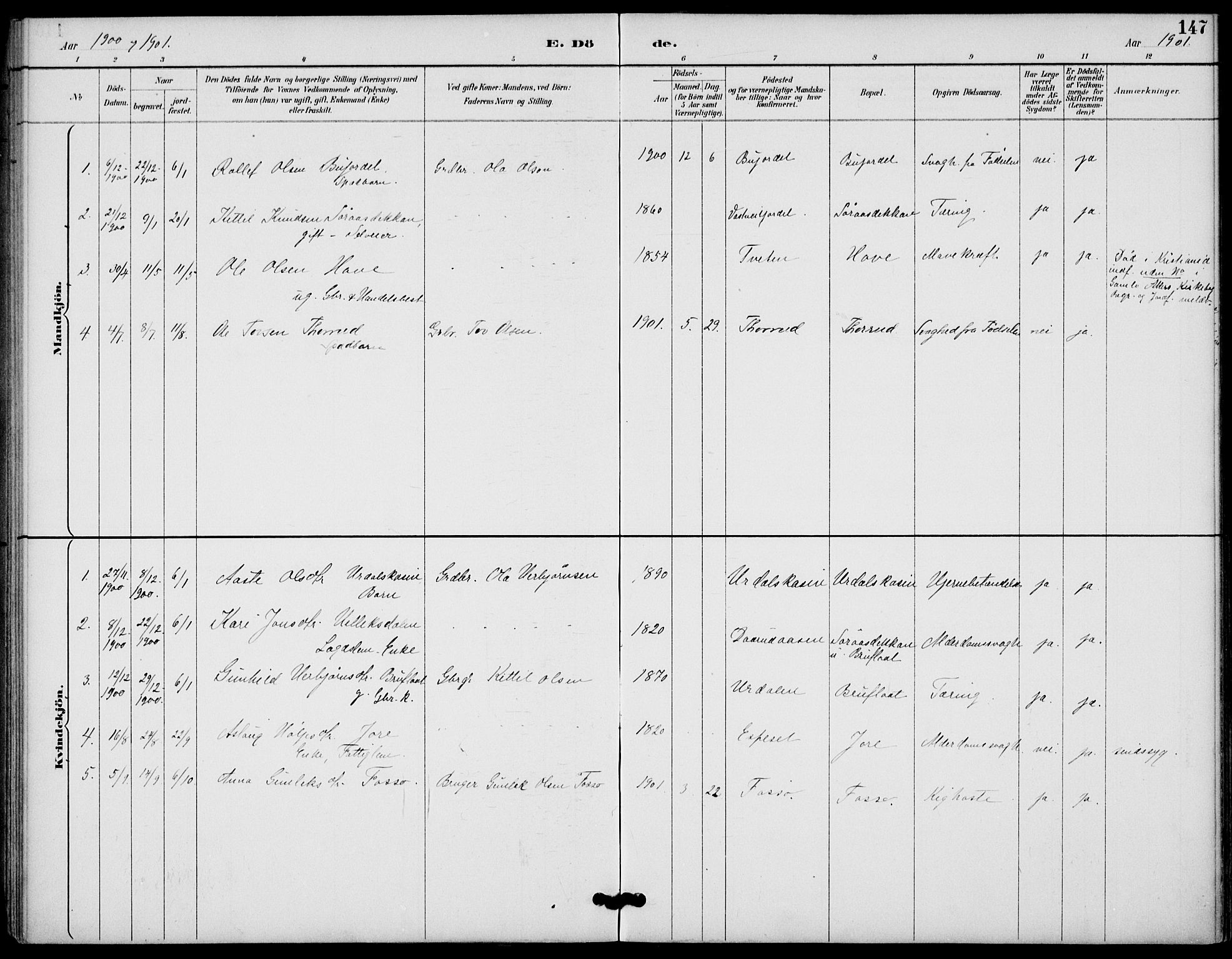 Gransherad kirkebøker, SAKO/A-267/F/Fb/L0005: Parish register (official) no. II 5, 1887-1916, p. 147